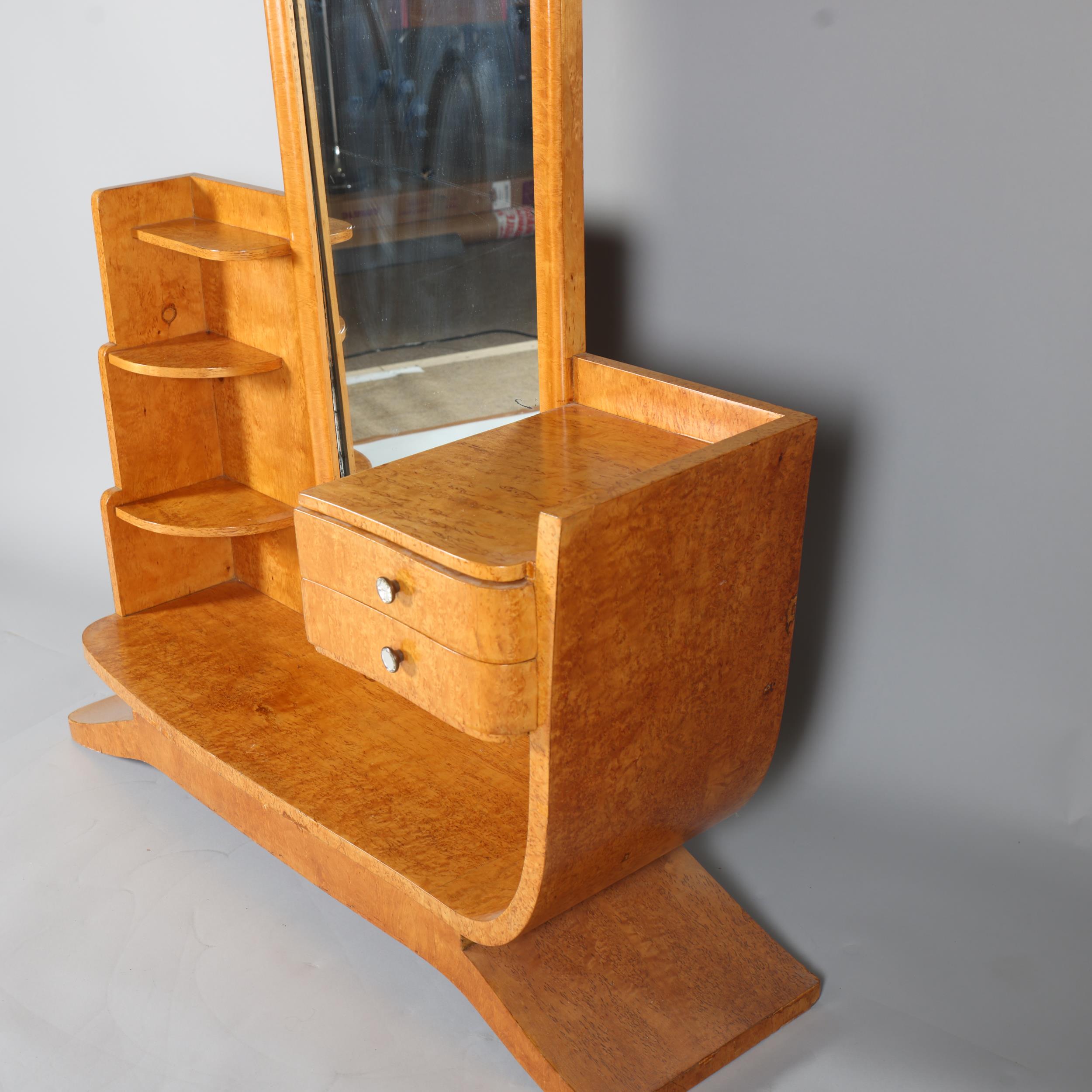 Art Deco birdseye maple cheval mirror/dressing stand, with 2 small fitted drawers, width 109cm, - Image 2 of 6