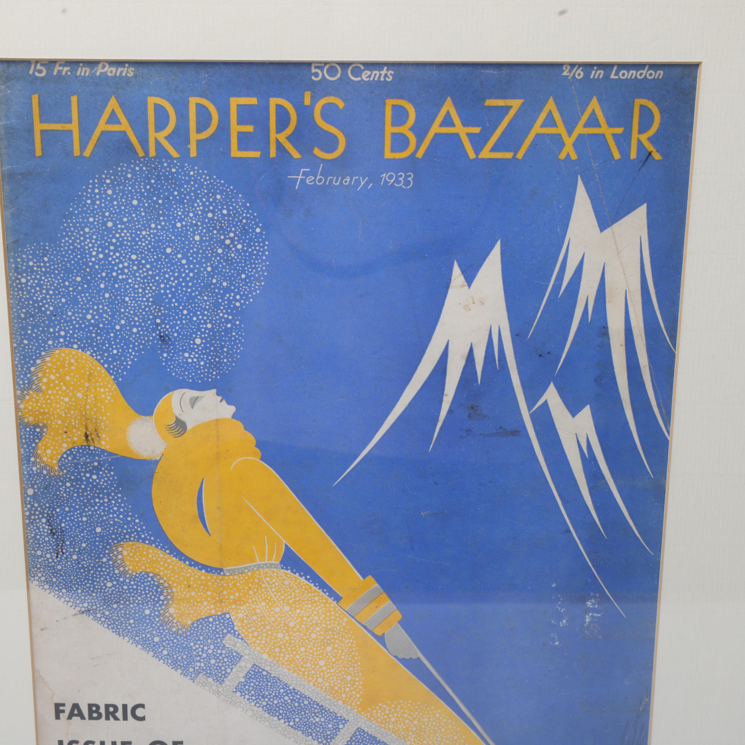 Harper's Bazaar lithograph cover February 1933, together with 5 other advertising prints (6), framed - Image 3 of 3