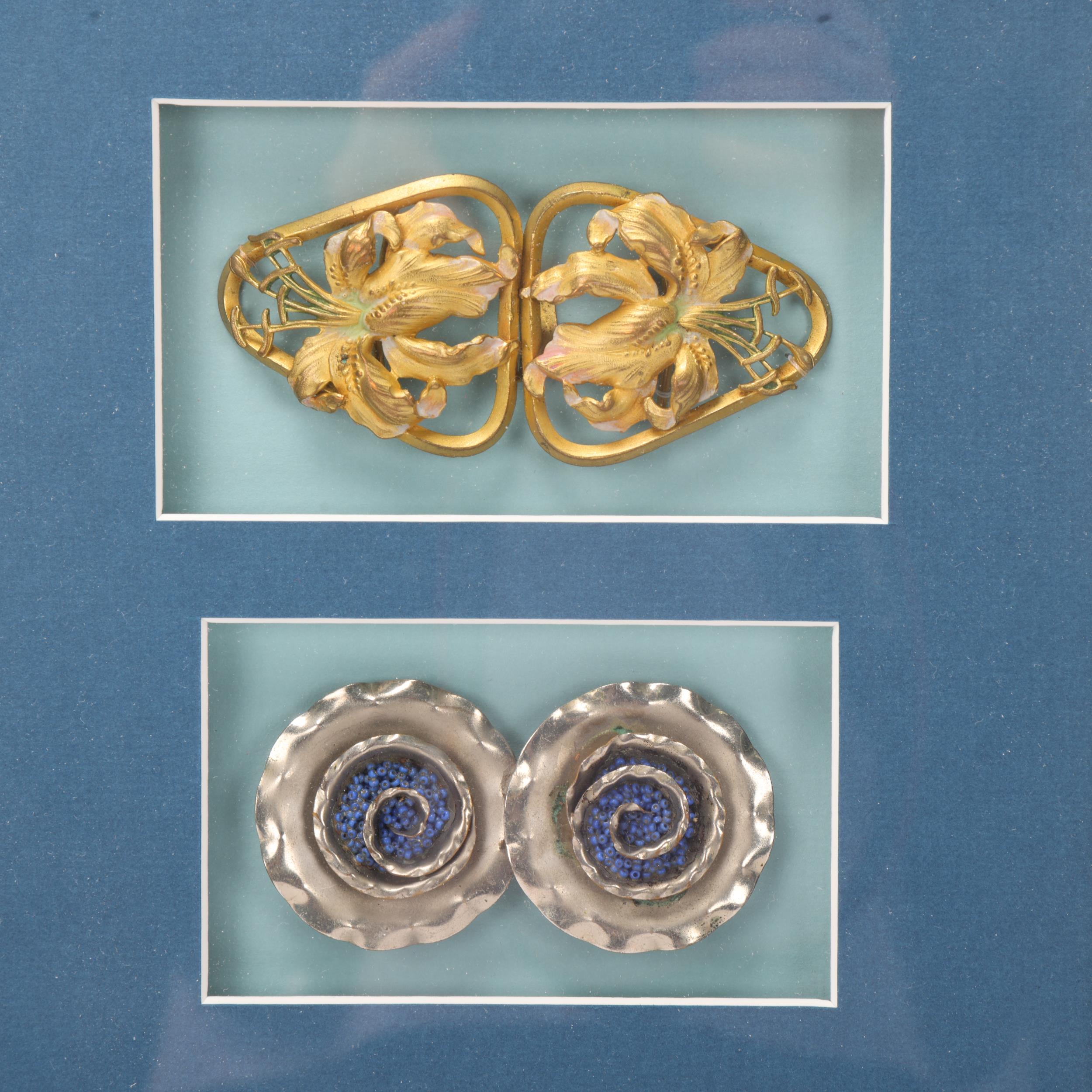 3 Art Nouveau buckles, mounted in good quality modern frame, overall frame dimensions 39.5cm x - Image 2 of 3