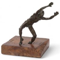 MAUREEN LANGLEY (b.1931), a bronze figure of a falling man on a hardwood base, foundry stamp