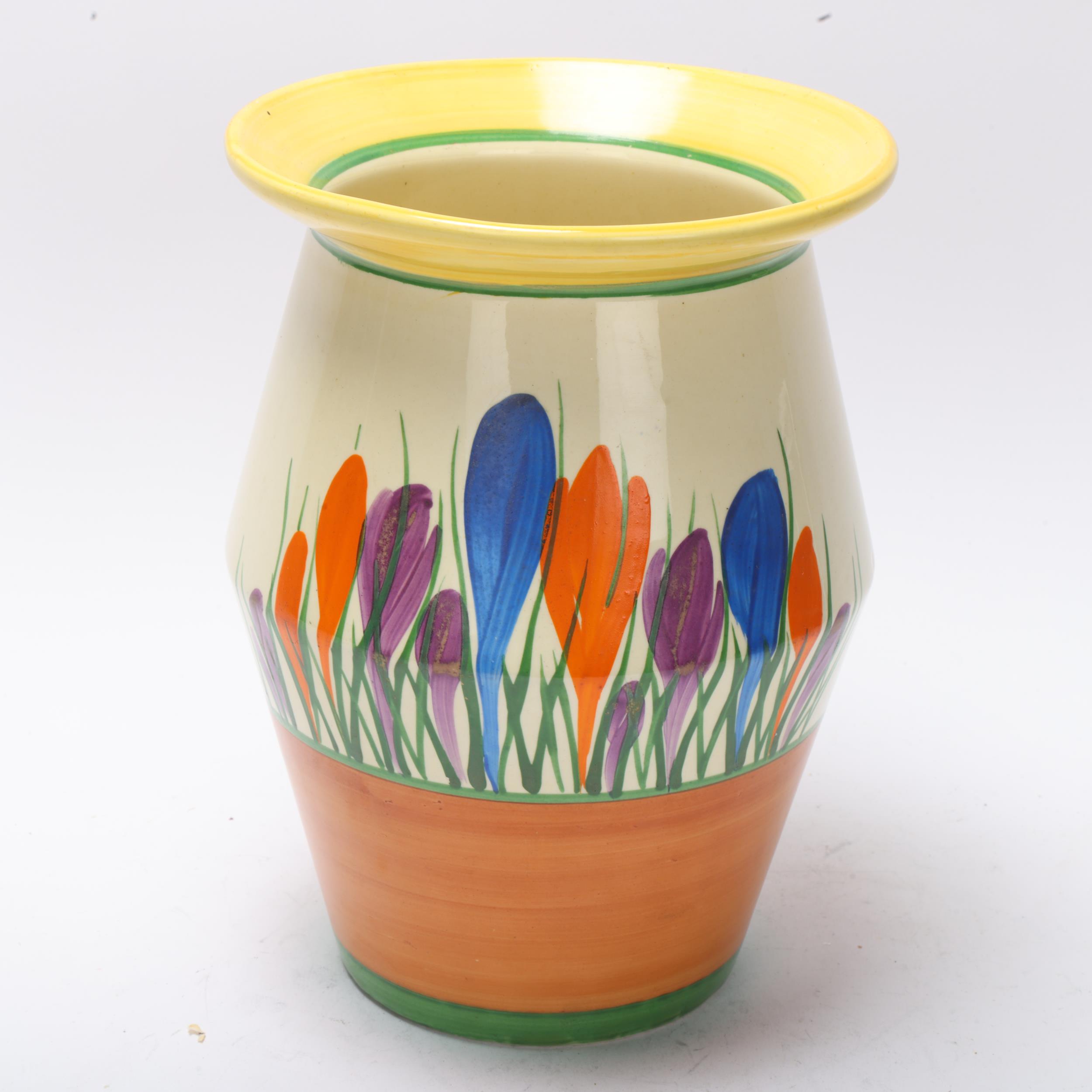 Clarice Cliff Bizarre Crocus pattern vase, height 20cm Good condition, no chips cracks or - Image 2 of 3