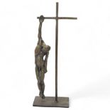 MAUREEN LANGLEY (b.1931), a bronze figure of a man hanging from a cross, apparently unsigned, height