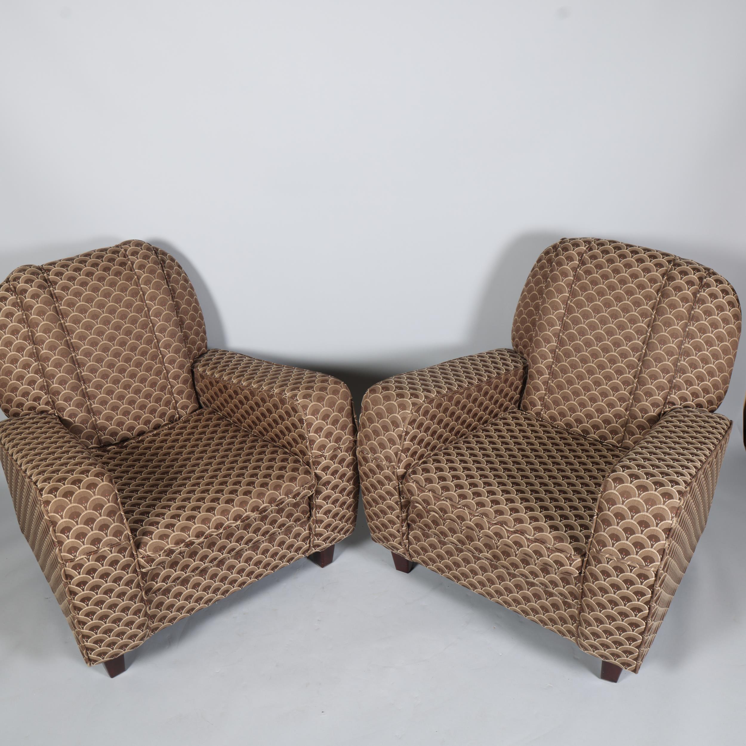 Pair of Art Deco style upholstered armchairs, overall arm width 82cm - Image 3 of 4