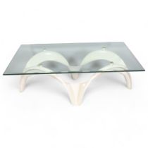 France & Son, a Danish mid-century coffee table with fibreglass base and rectangular glass top by