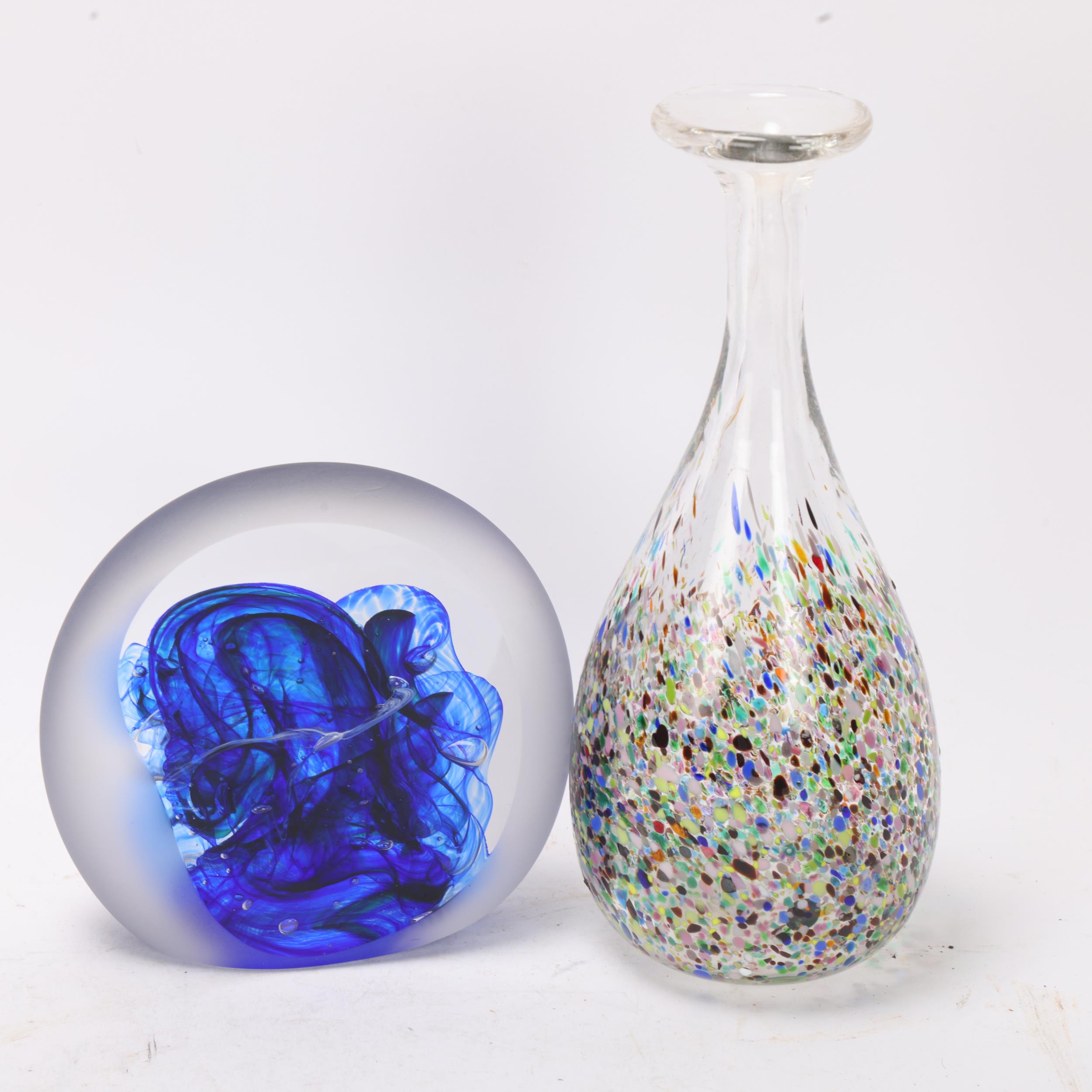 JANE CHARLES, a studio glass paperweight with blue internal layered glass, signed to base, height - Image 2 of 3