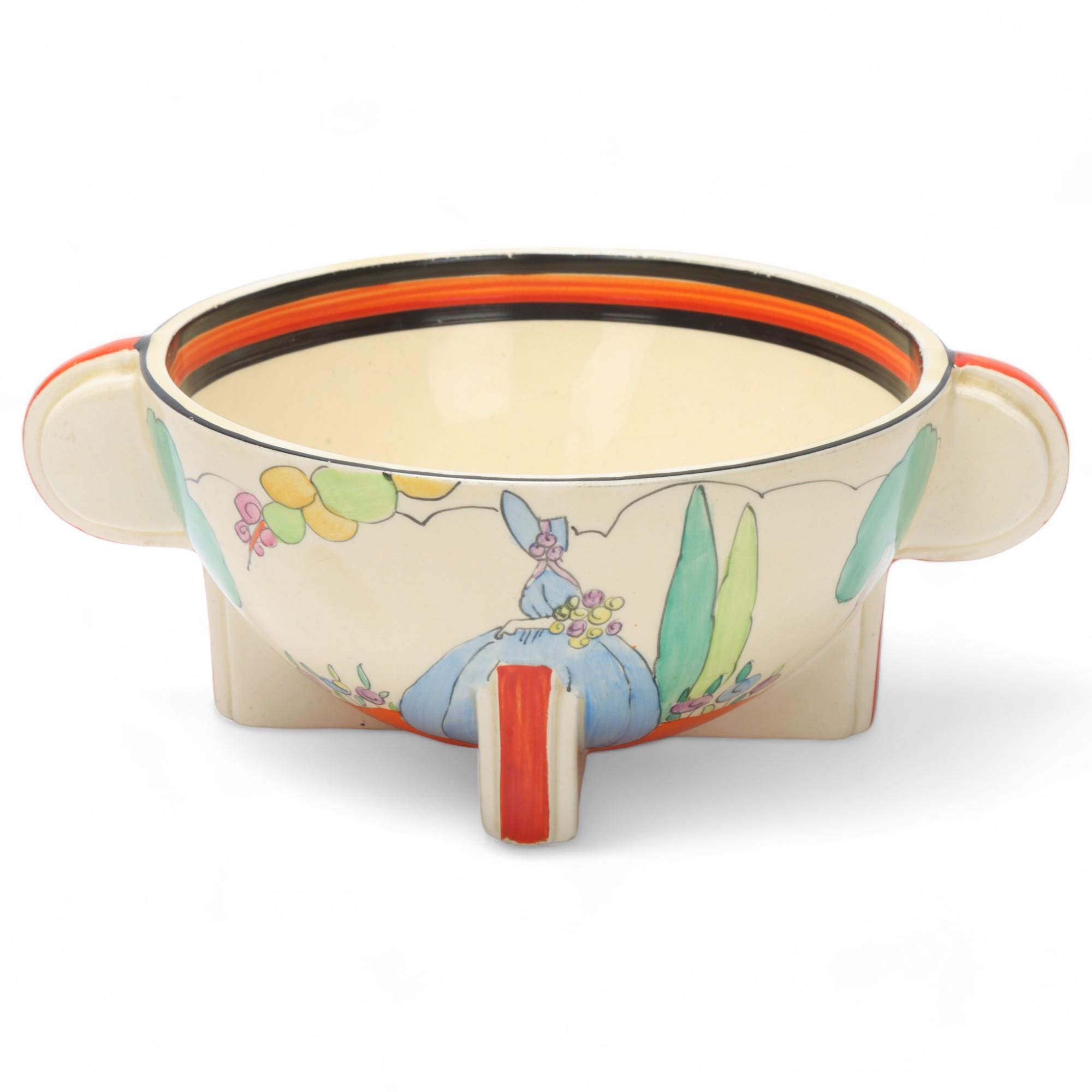 Clarice Cliff Idyll 2-handled bowl, circa 1935, diameter excluding handles 14.5cm Good condition, no