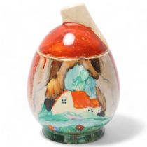 Clarice Cliff, Forest Glen preserve pot and cover, circa 1934, height 12.5cm No chips cracks or