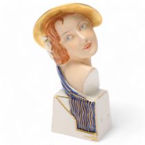 Royal Dux Art Deco bust of a lady wearing a hat, height 16cm Perfect condition