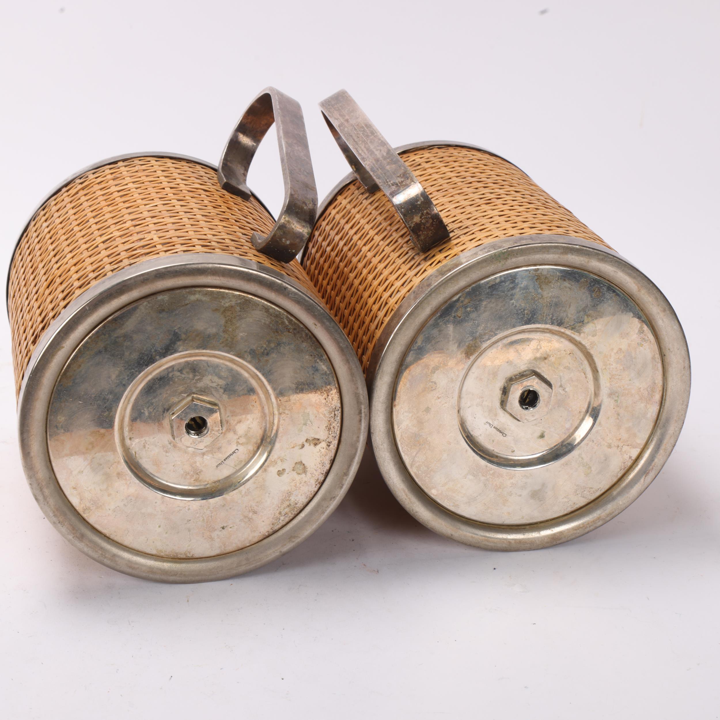A pair of vintage Christian Dior thermos jugs, with silver plated and wicker bodies, makers stamps - Image 3 of 3