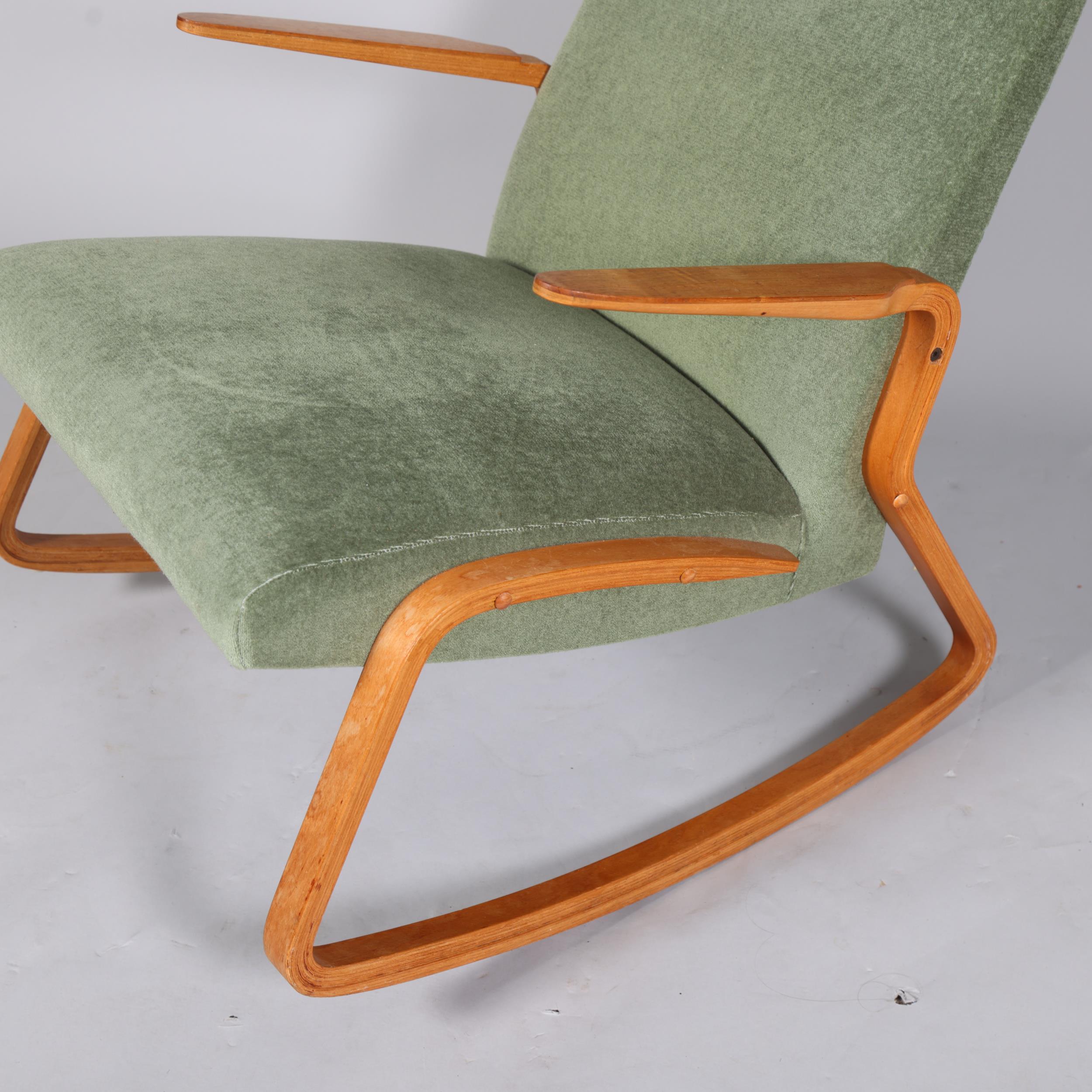 GORDAN GRAY, a unique mid-century rocking chair with one piece arm and rocker in bent laminated - Image 2 of 4