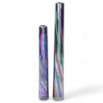 SEAN O'DONAGHUE studio glass, two silver leaf and dichroic glass design bottle vases, signed with