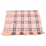 A Welsh Blanket, reversible in pink/yellow/green wool, makers label for Drew Product, 240 x 160cm