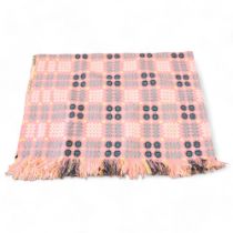 A Welsh Blanket, reversible in pink/yellow/green wool, makers label for Drew Product, 240 x 160cm