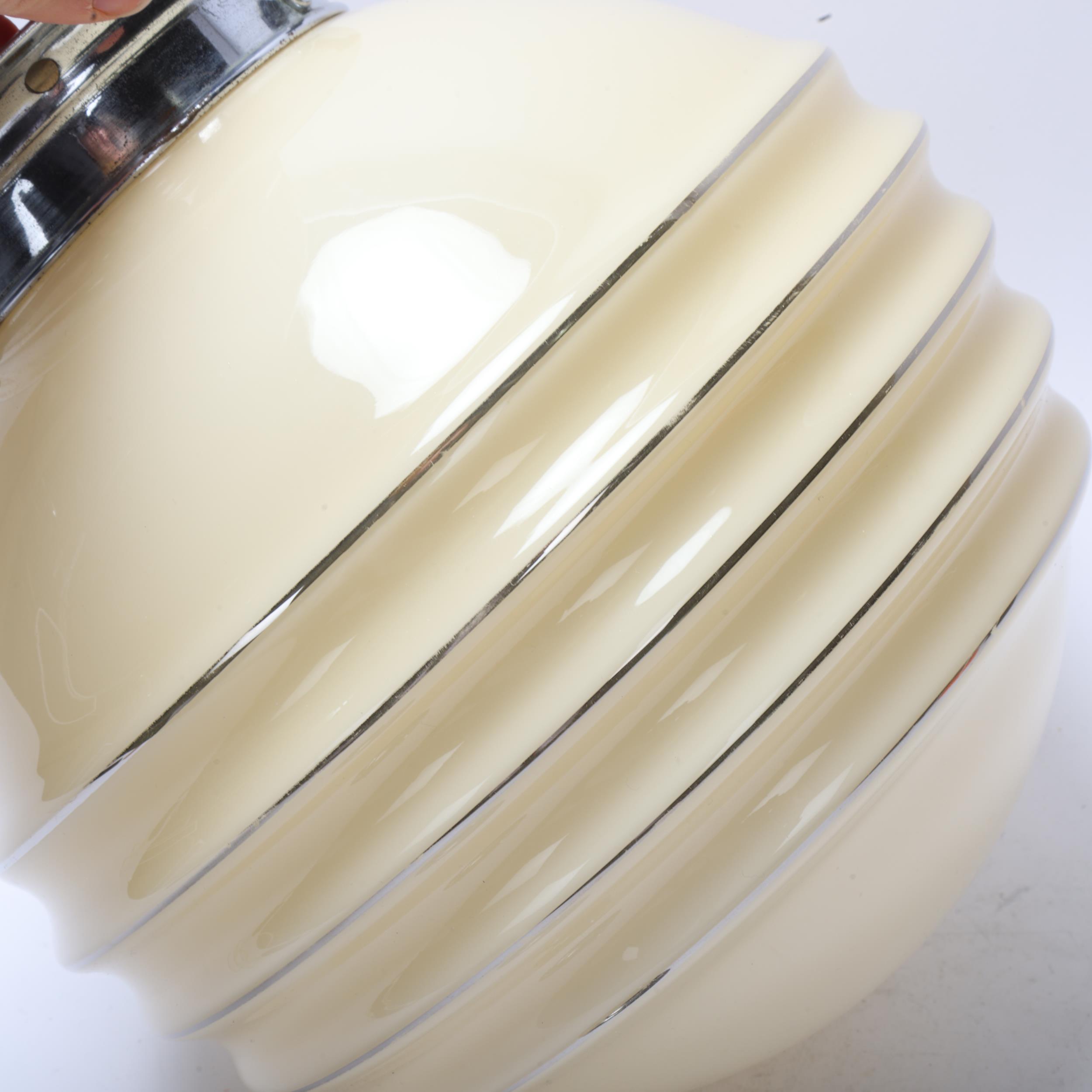 Art Deco globular ceiling light fitting, with silver lined opaque glass shade and chrome fitting, - Image 3 of 3