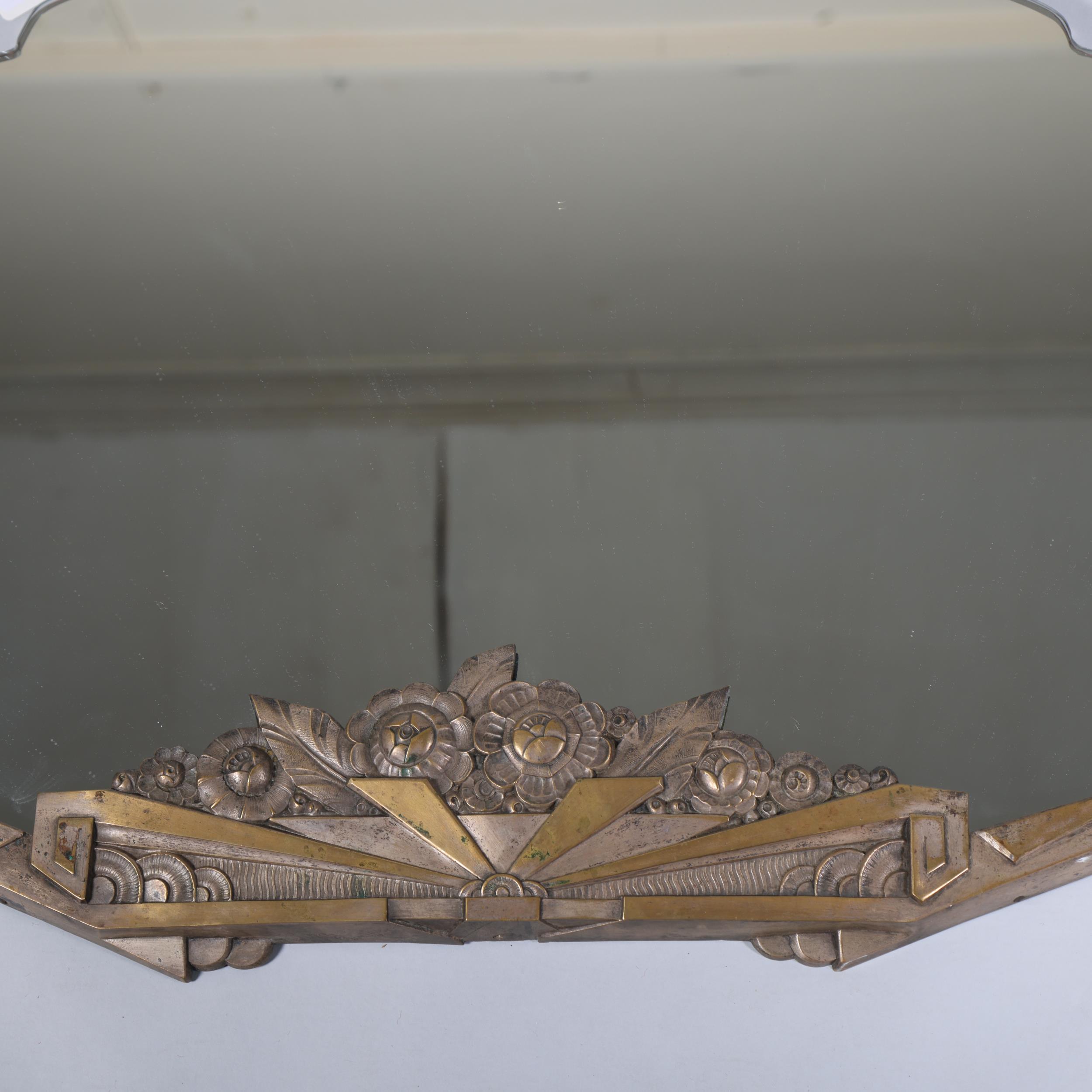 Art Deco silver patinated bronze framed wall mirror, width 91cm, height 53cm - Image 3 of 4