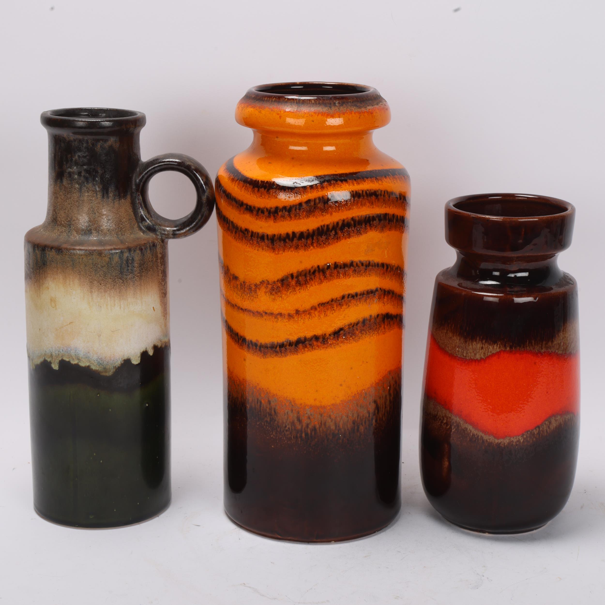 3 1960s/70s' West German fat lava vases, makers marks to base, tallest 30cm All in good condition, - Image 2 of 3