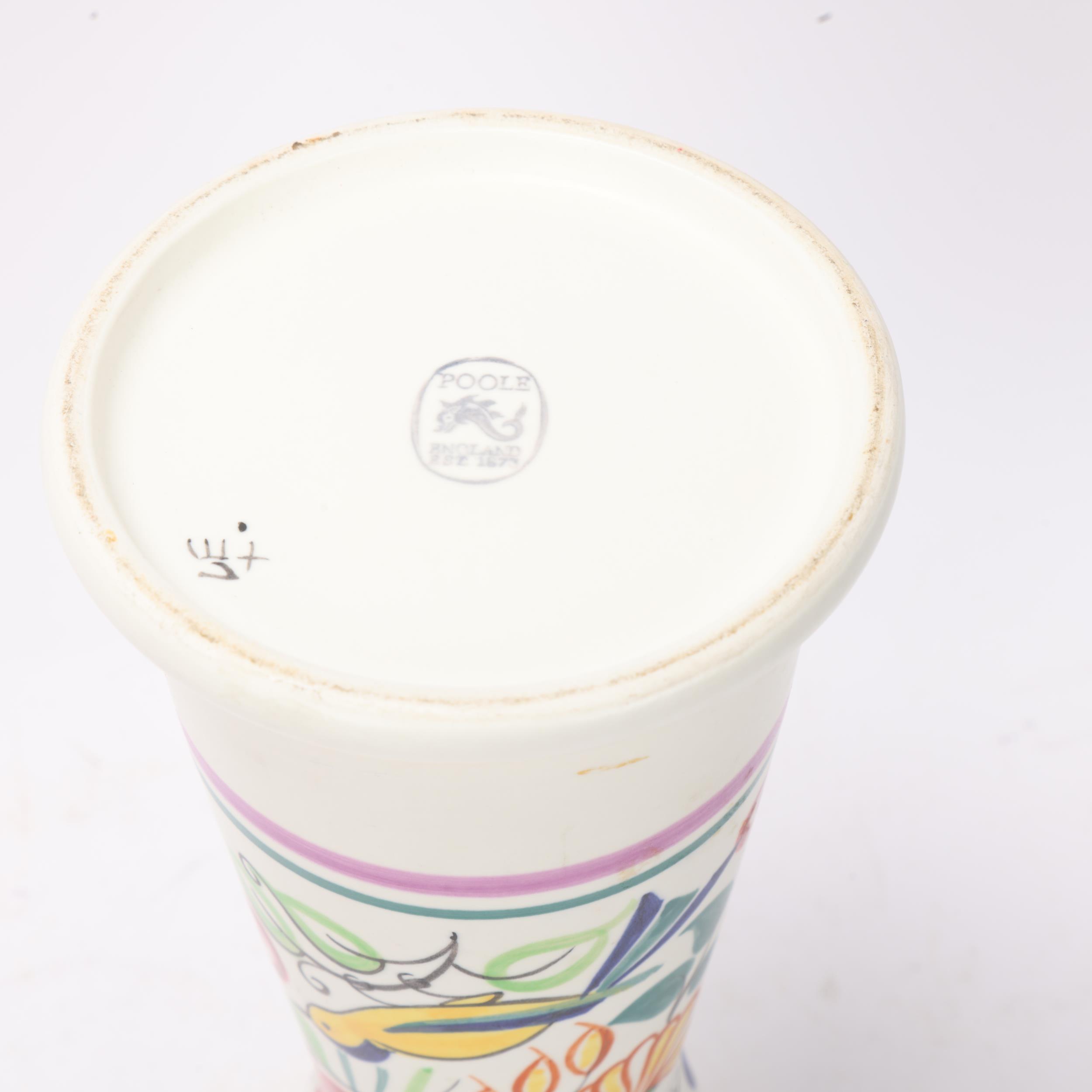 A Poole Pottery waisted vase, traditional ware with bird decoration, makers stamp and decorators " - Image 2 of 3