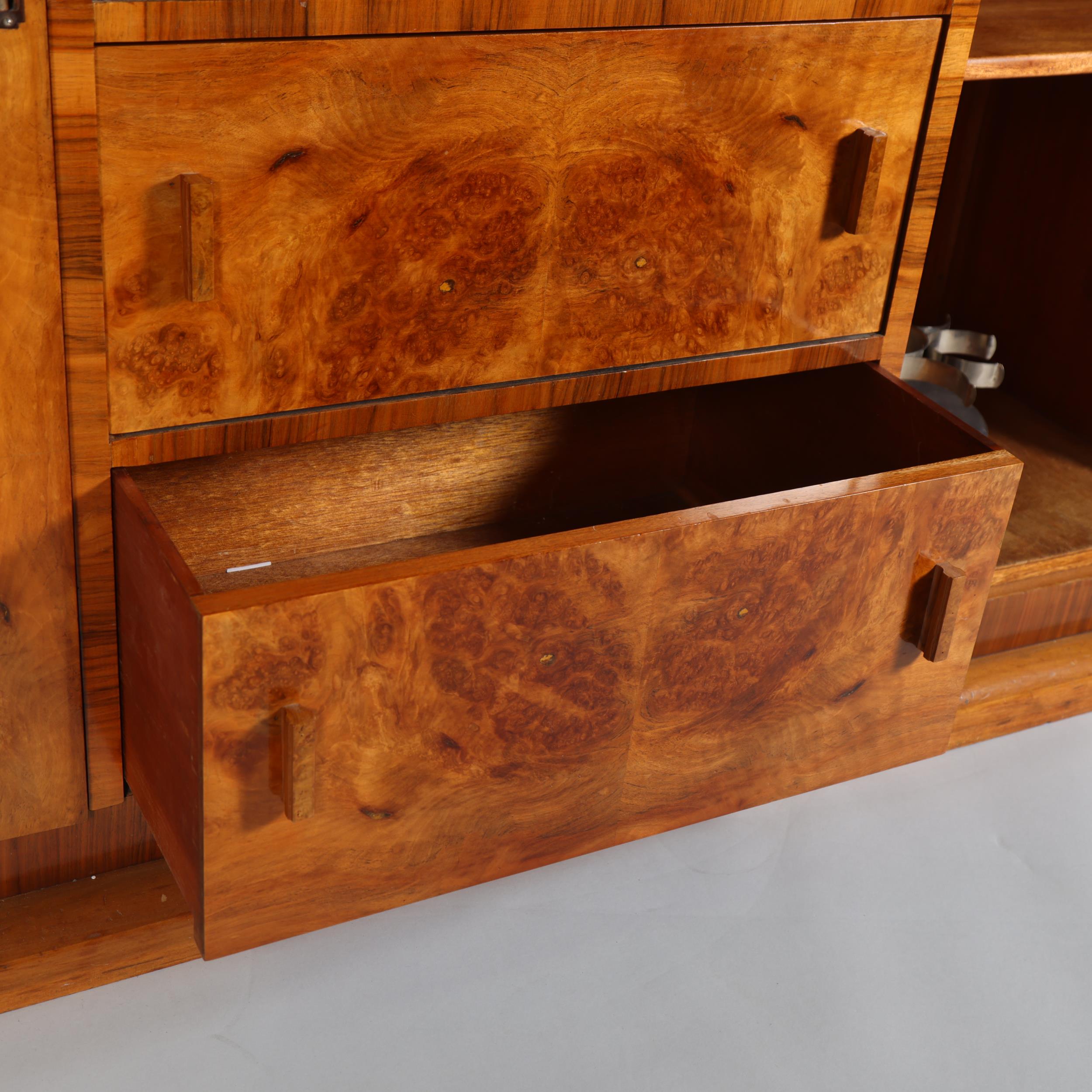 Art Deco burr-walnut cocktail cabinet, circa 1920s, central cocktail fall-front with rising top - Image 9 of 13