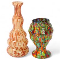 2 vintage Czech glass vases, no makers marks, tallest 20cm Multi-coloured vase probably had metal