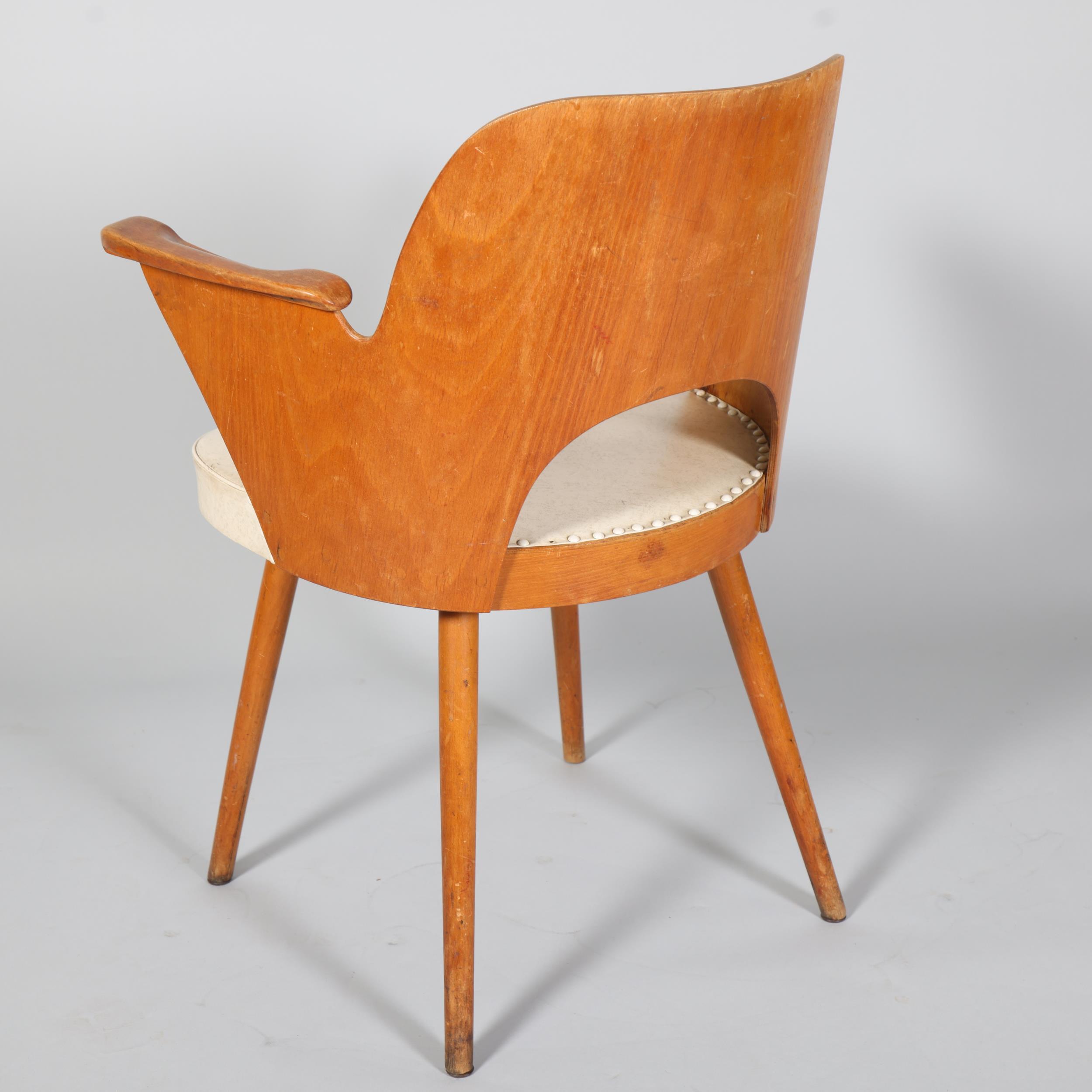 A mid 20th century Thonet desk chair, bent beech plywood frame with beech pin legs and beech - Image 3 of 5