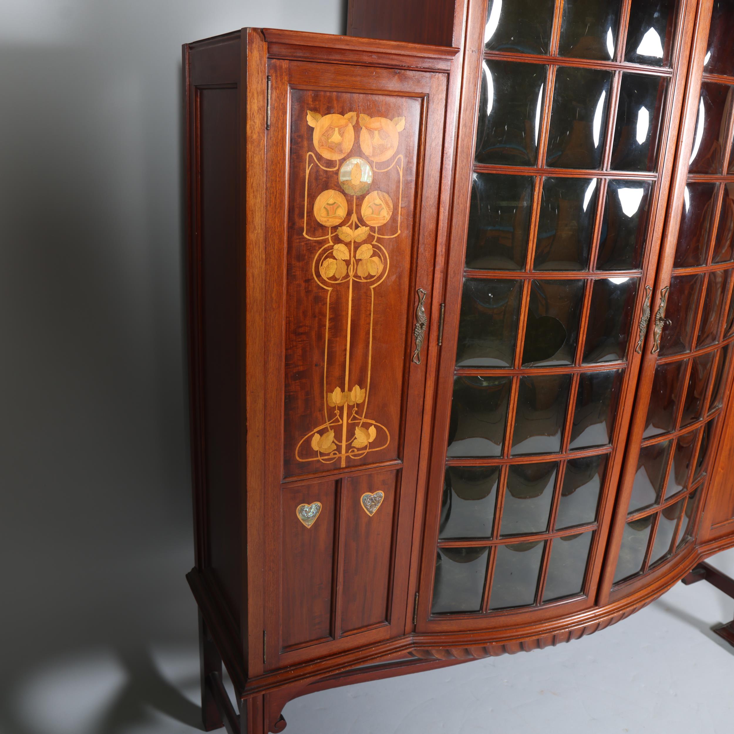 Shapland & Petter, an Art Nouveau mahogany display cabinet, 2 central doors with bow-glass panels - Image 4 of 11