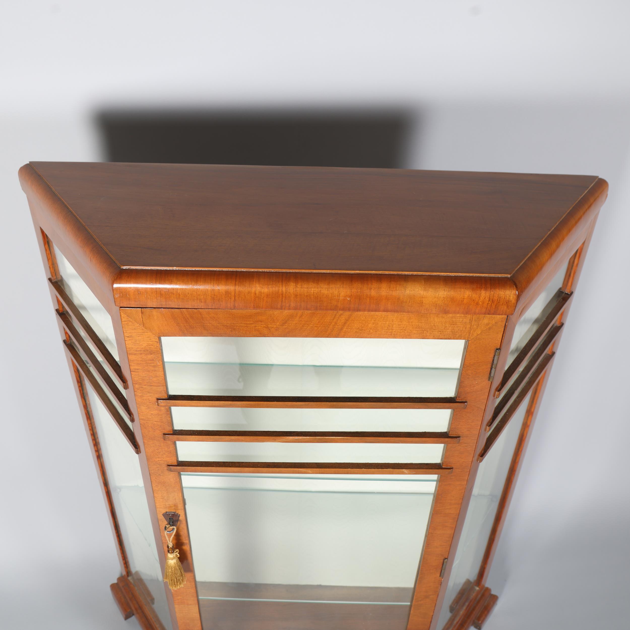 Art Deco walnut display cabinet, width 89cm, height 119cm - Image 2 of 4