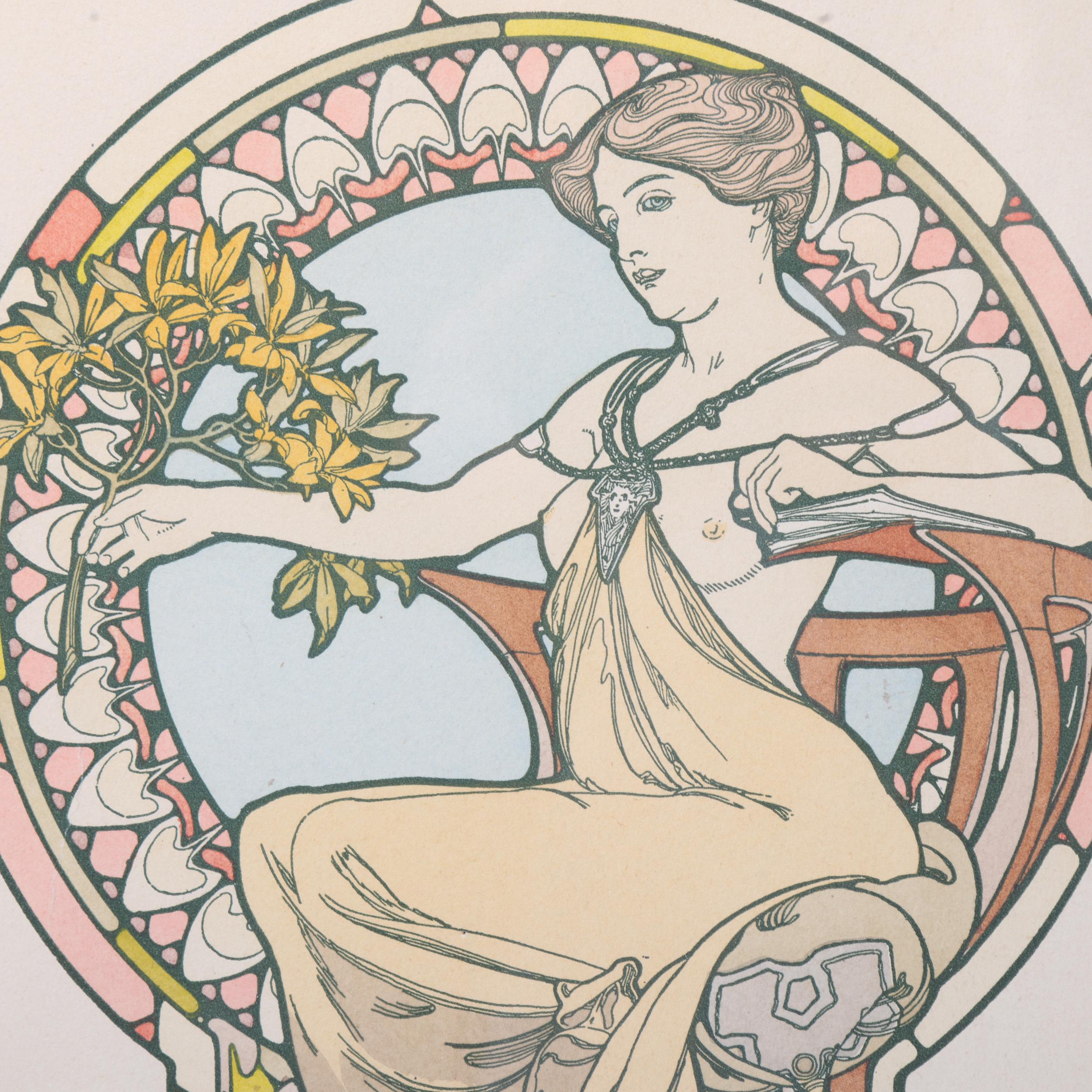 French Art Nouveau lithograph advertising print circa 1902, by Mucha, image 37cm x 23cm, overall - Image 3 of 3
