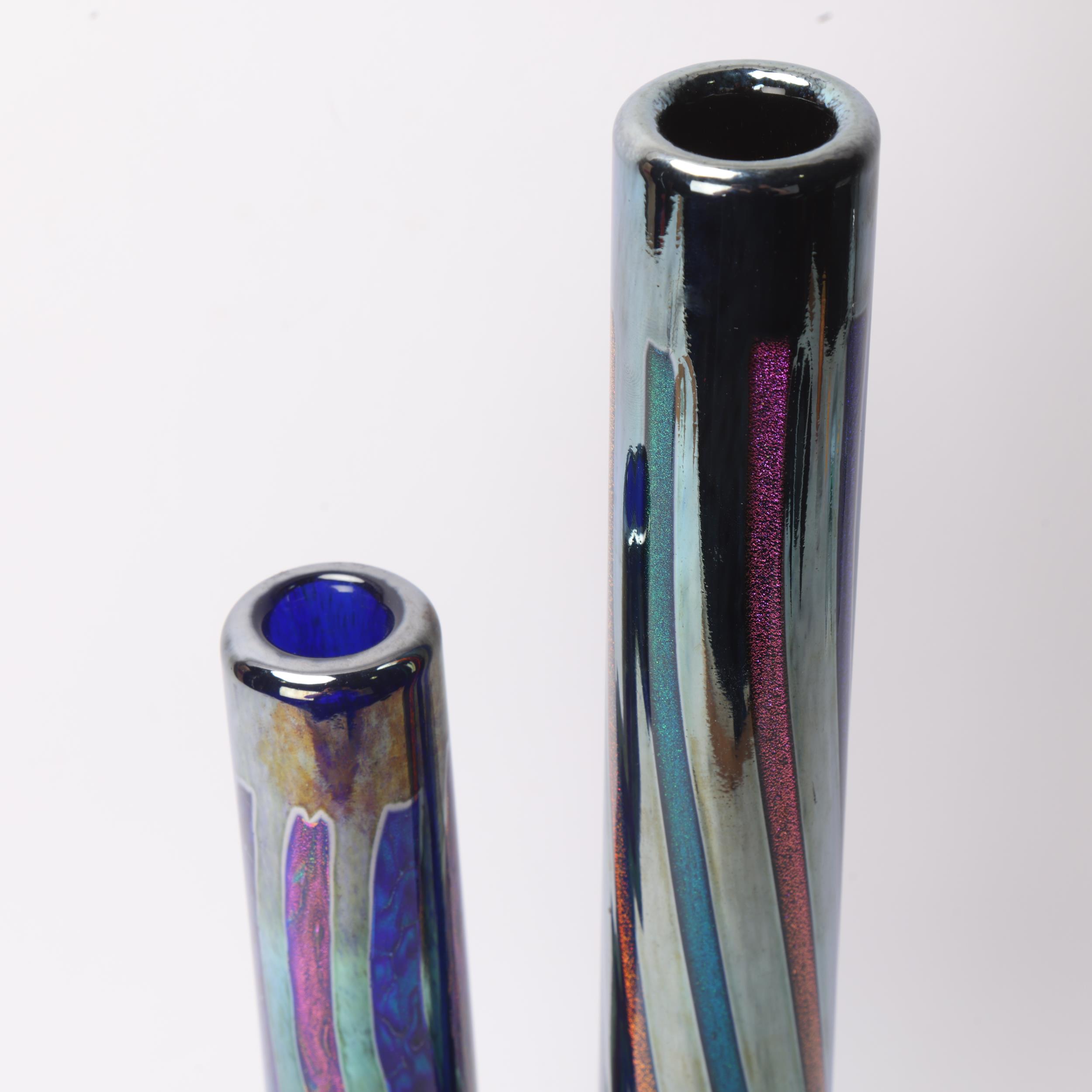 SEAN O'DONAGHUE studio glass, two silver leaf and dichroic glass design bottle vases, signed with - Bild 2 aus 3