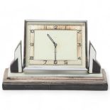 Smiths Art Deco silver black and white enamel and chrome cased mantel clock, 8-day movement with