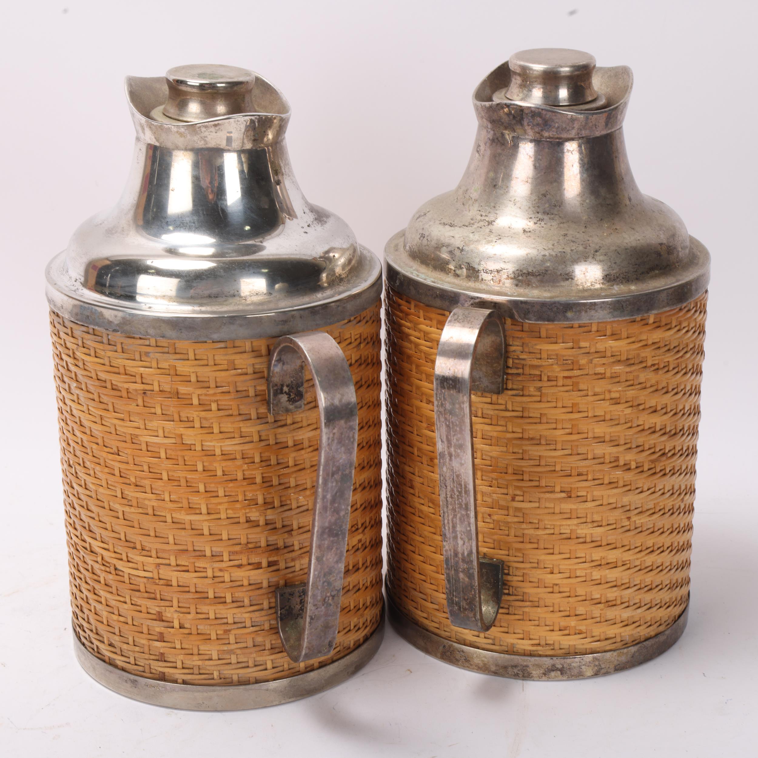 A pair of vintage Christian Dior thermos jugs, with silver plated and wicker bodies, makers stamps - Image 2 of 3