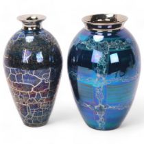 CAROLINE & STEPHEN ATKINSON-JONES, a pair of slip-cast trumpet vases, with silver lustre glaze,