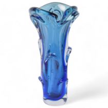 JAN BARANEK, Czech, hand blown blue glass vase, unsigned, height 30cm Some internal residue at base,