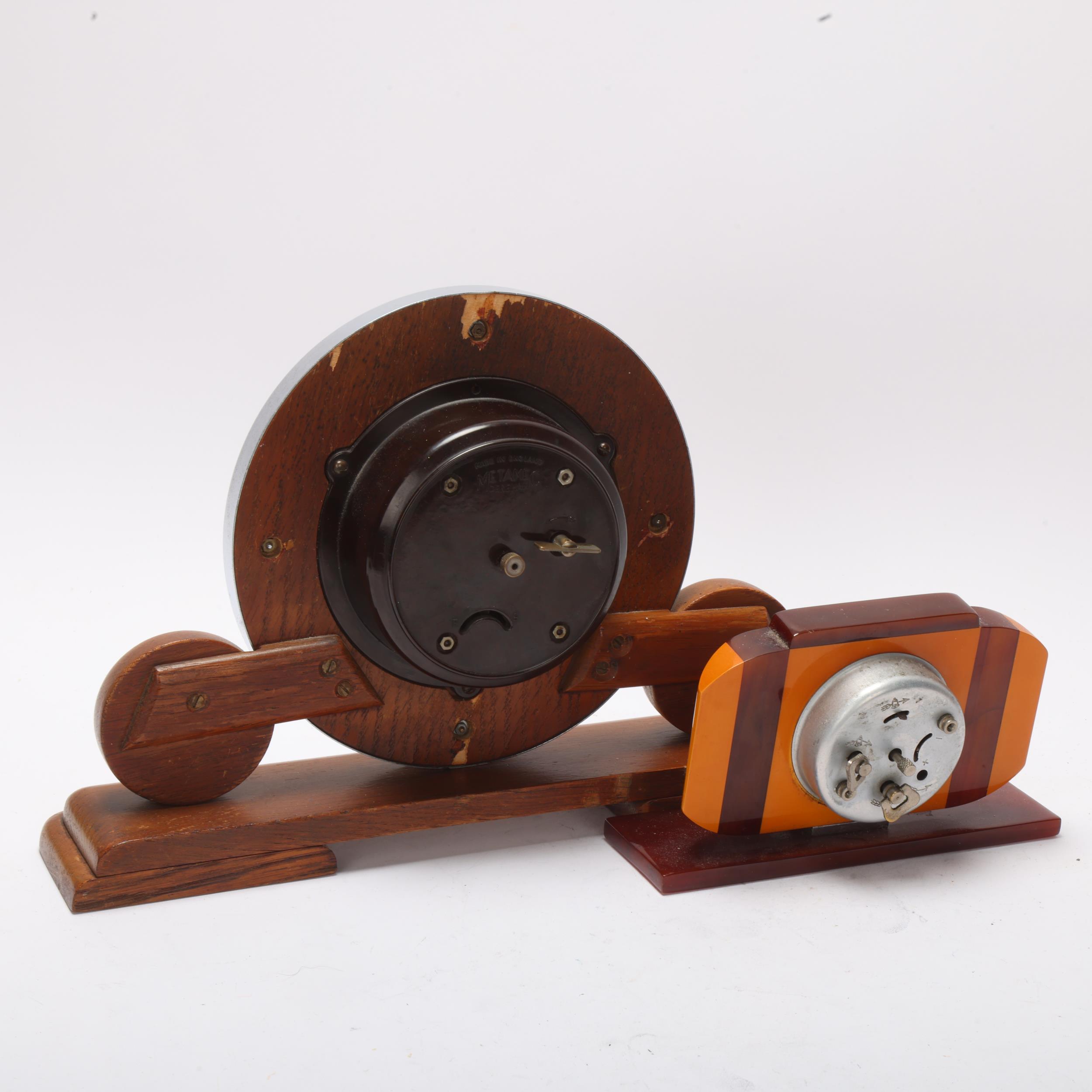 2 Art Deco mantel clocks, comprising a Bayard two-colour Bakelite-cased 8-day clock, length 17cm, - Image 3 of 3