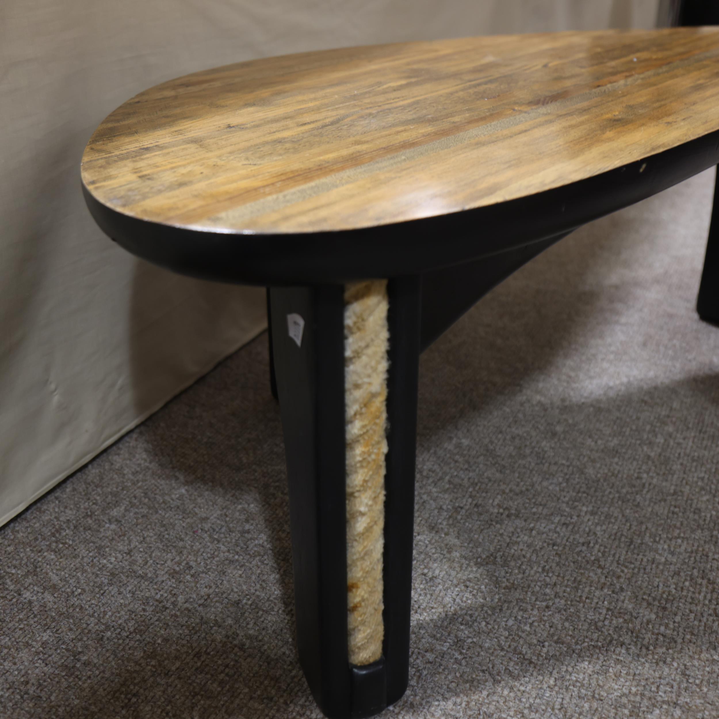 TERRY WARREN, an ebonised driftwood coffee table, with polished top and rope inserts to legs, signed - Image 2 of 3