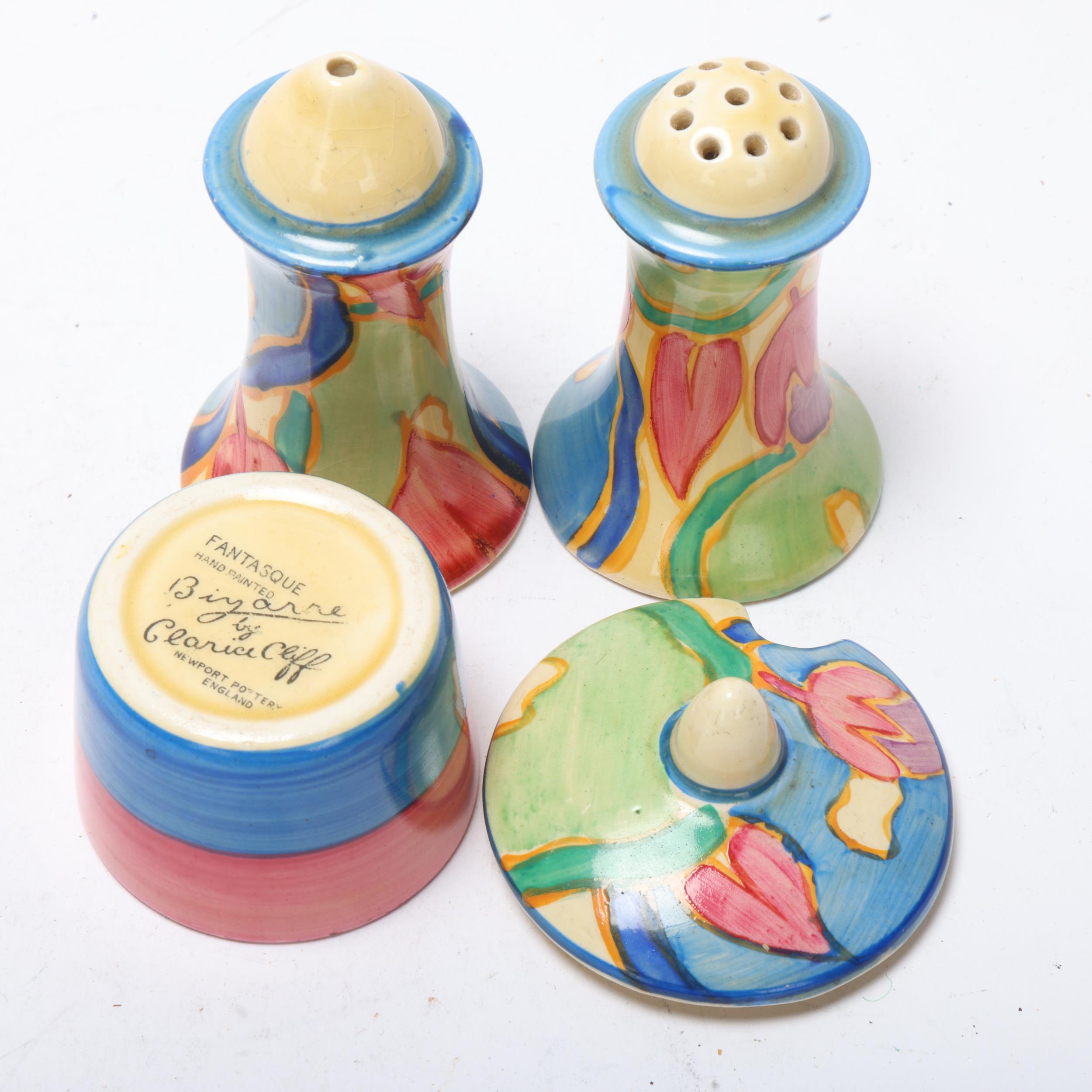 Clarice Cliff Bizarre Blue Chintz 3-piece cruet set, height 7.5cm All in good condition, no chips - Image 3 of 3