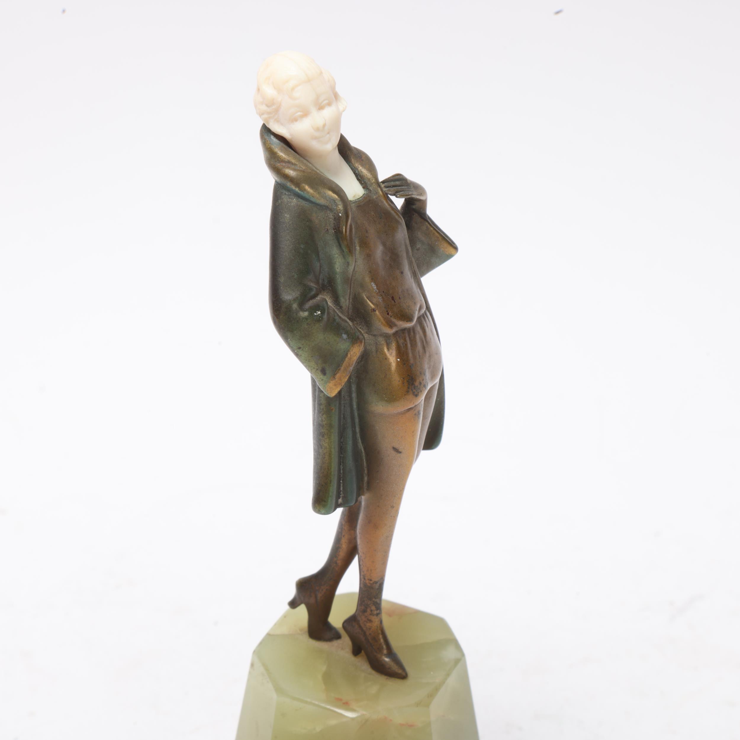 Josef Lorenzl, Art Deco Austrian bronze and ivory figure of a lady, circa 1930, signed, onyx base, - Bild 2 aus 3