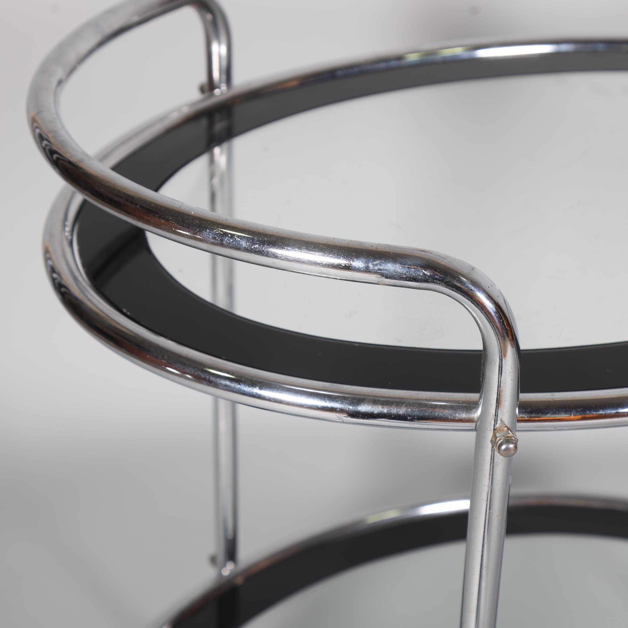 Art Deco chrome plate 2-tier cocktail trolley, with original black/clear glass panels, length 67cm - Image 4 of 4