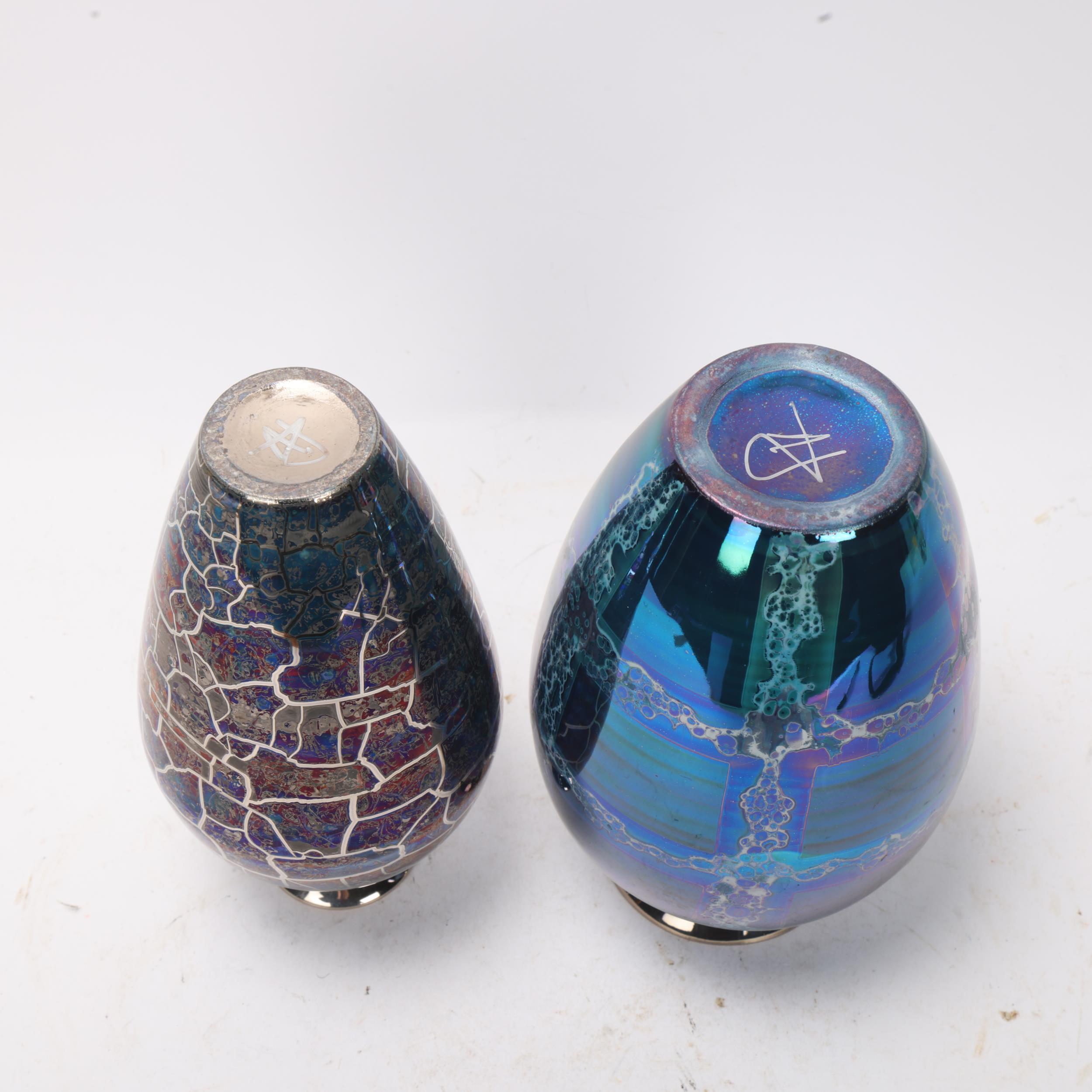CAROLINE & STEPHEN ATKINSON-JONES, a pair of slip-cast trumpet vases, with silver lustre glaze, - Image 3 of 3