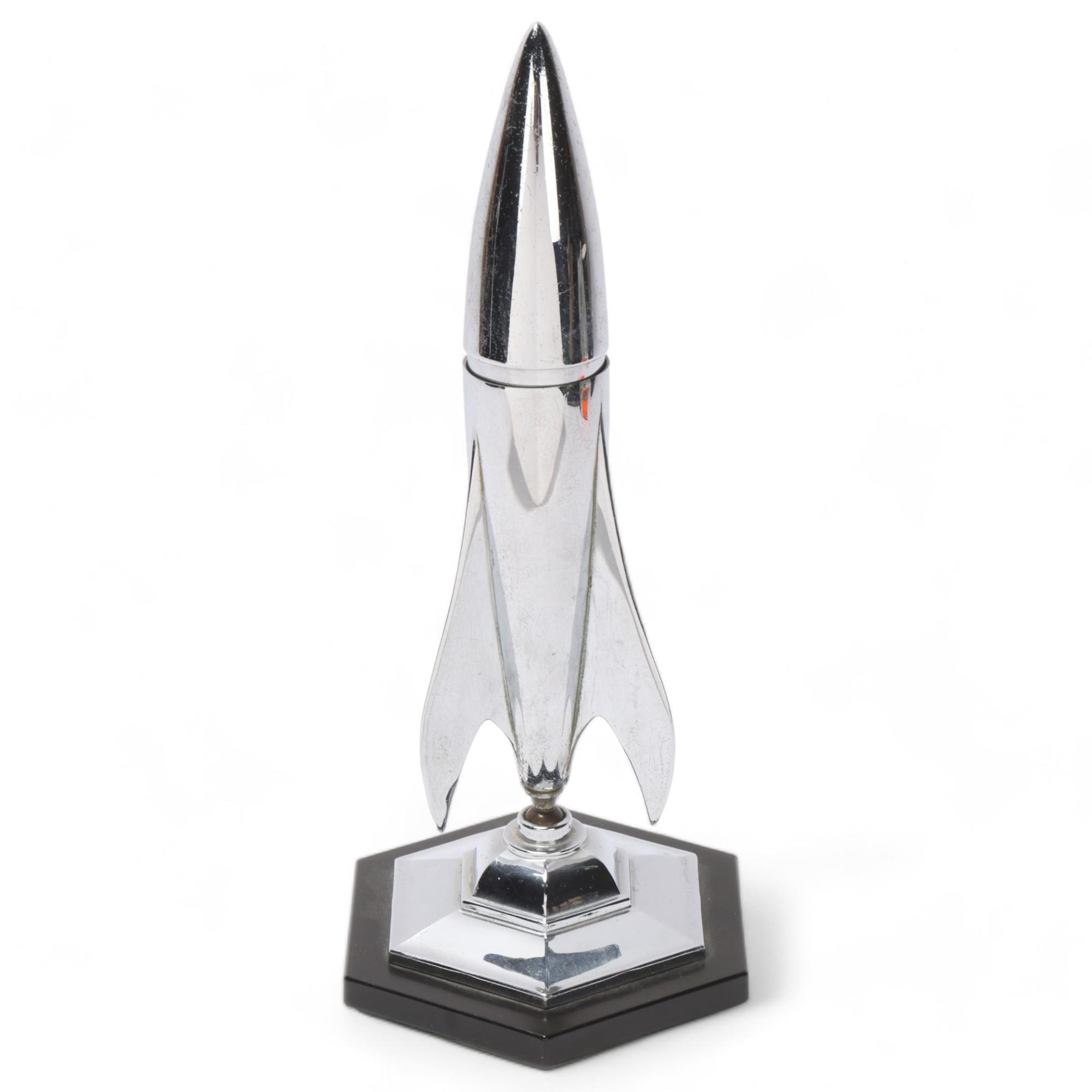 Art Deco chrome rocket table lighter, mounted on a ball joint, with removeable tip, no maker's