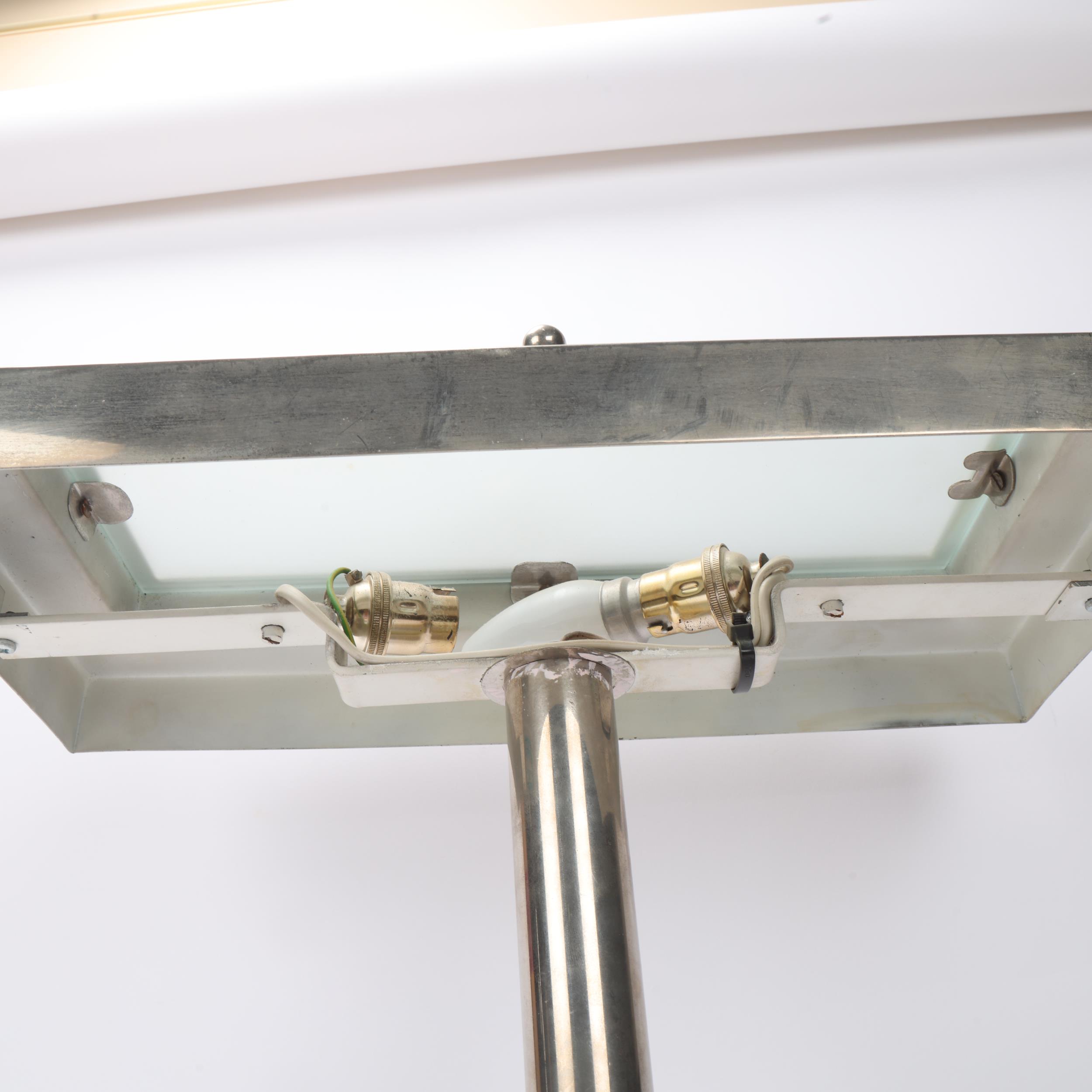 An art deco silver-plated desk lamp, with frosted glass top to shade, height 33cm, length 40cm - Image 3 of 3