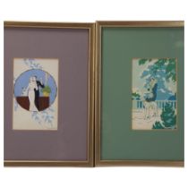 Pair of Art Deco pochoir prints by G Meschini, image 13cm x 8.5cm, overall frame dimensions 28cm x