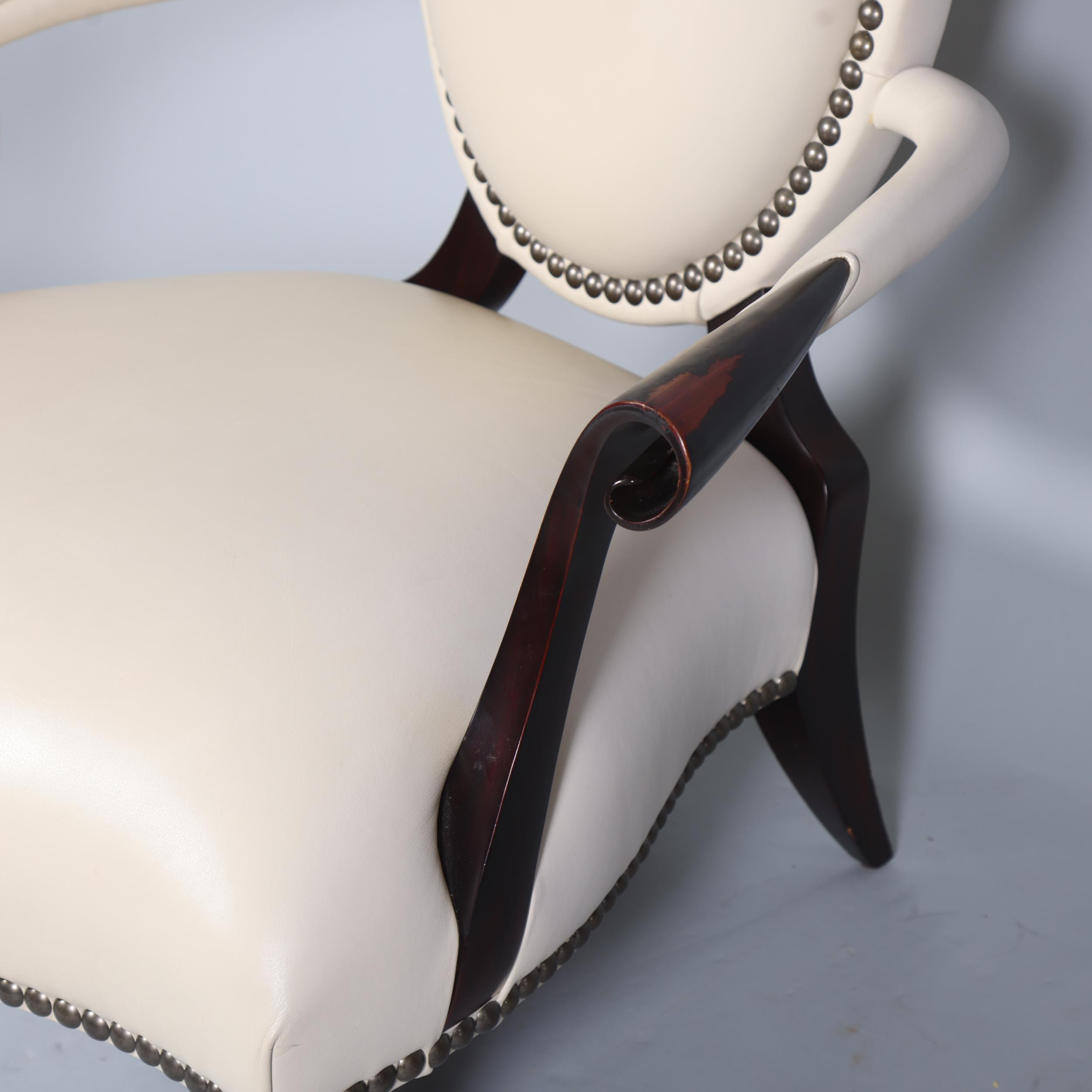 A Christopher Guy salon chair, white studded leather upholstery with back slit to reveal red - Image 2 of 5