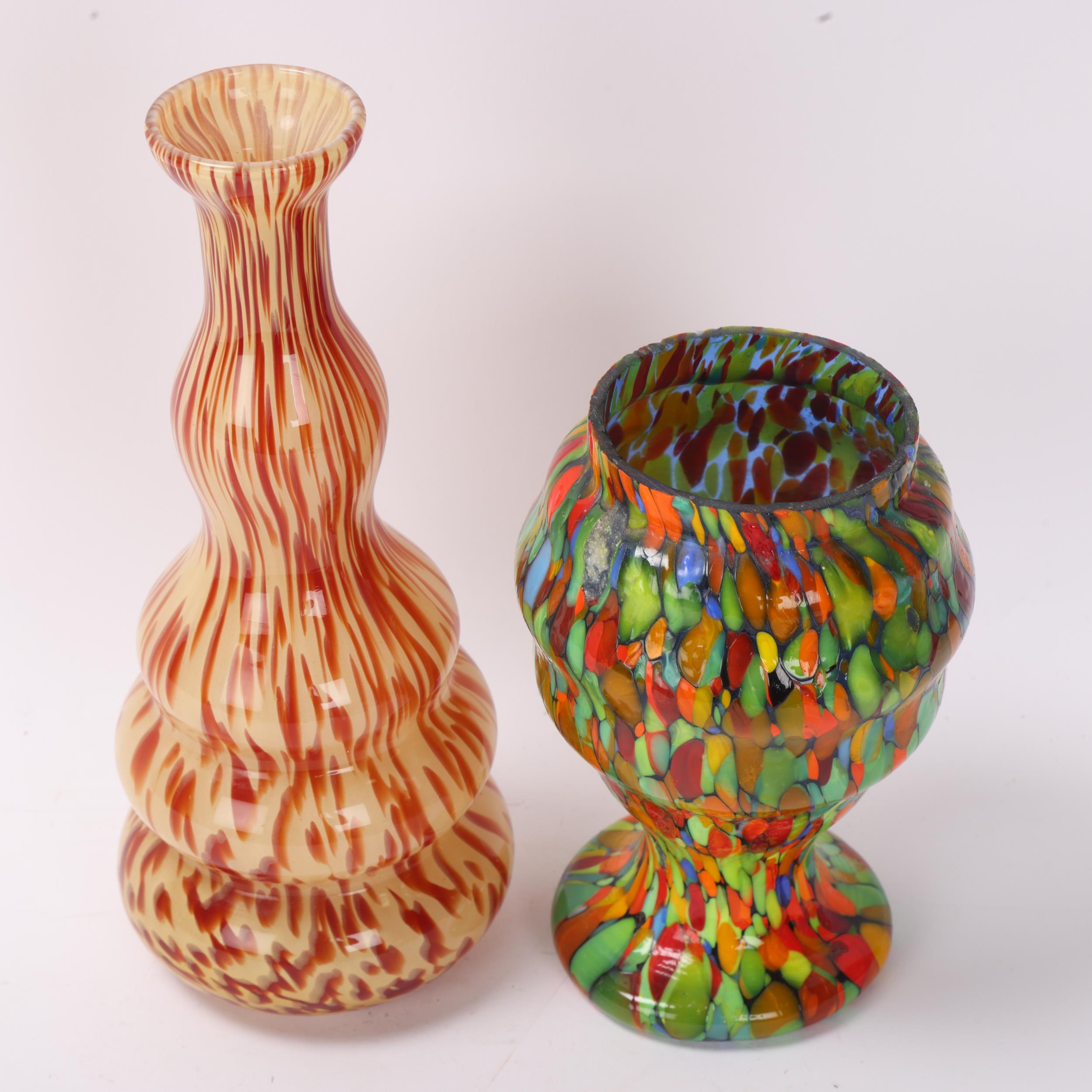 2 vintage Czech glass vases, no makers marks, tallest 20cm Multi-coloured vase probably had metal - Image 2 of 3