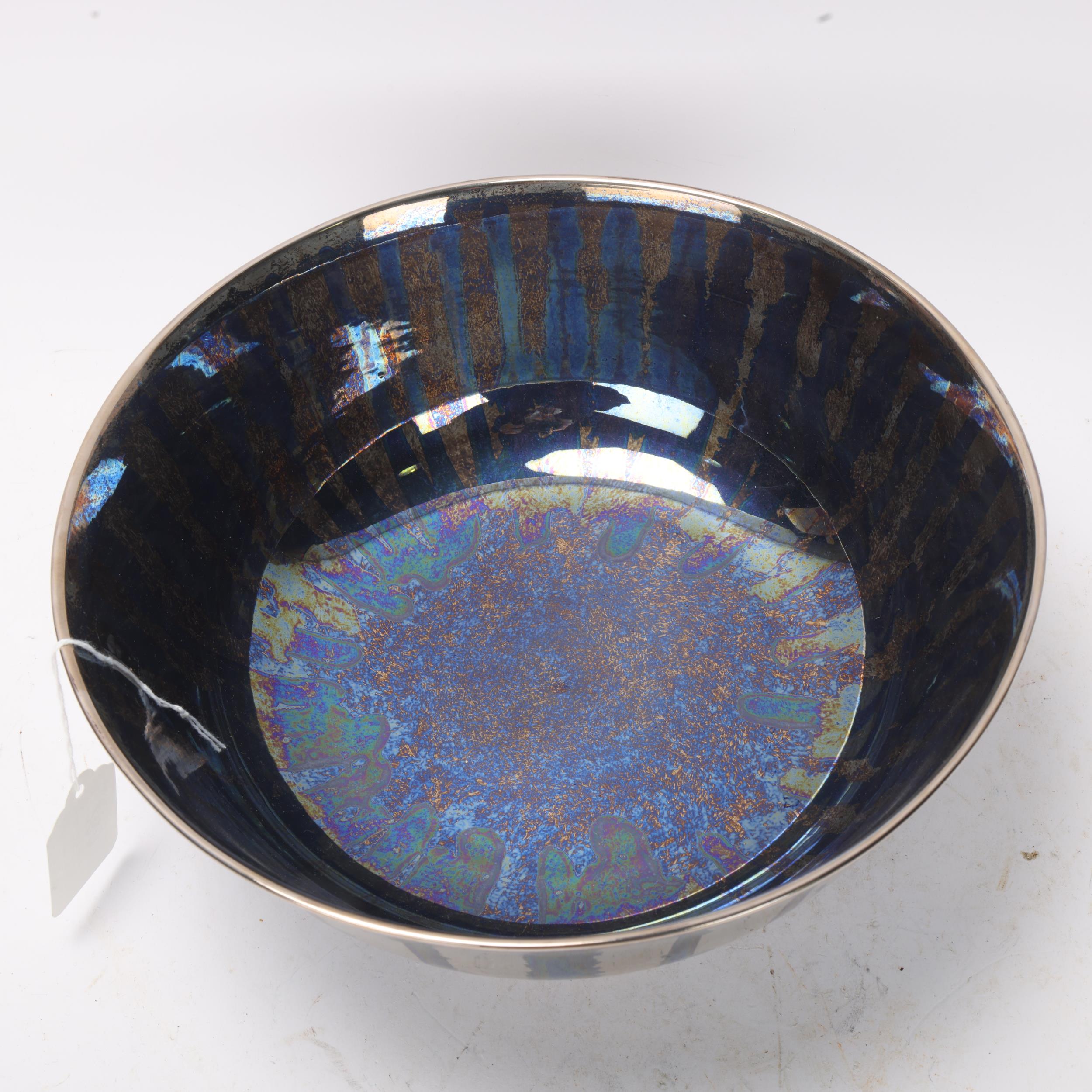 CAROLINE & STEPHEN ATKINSON-JONES, a slip-cast fruit bowl, with bronze lustre glaze, signed to base, - Image 2 of 3