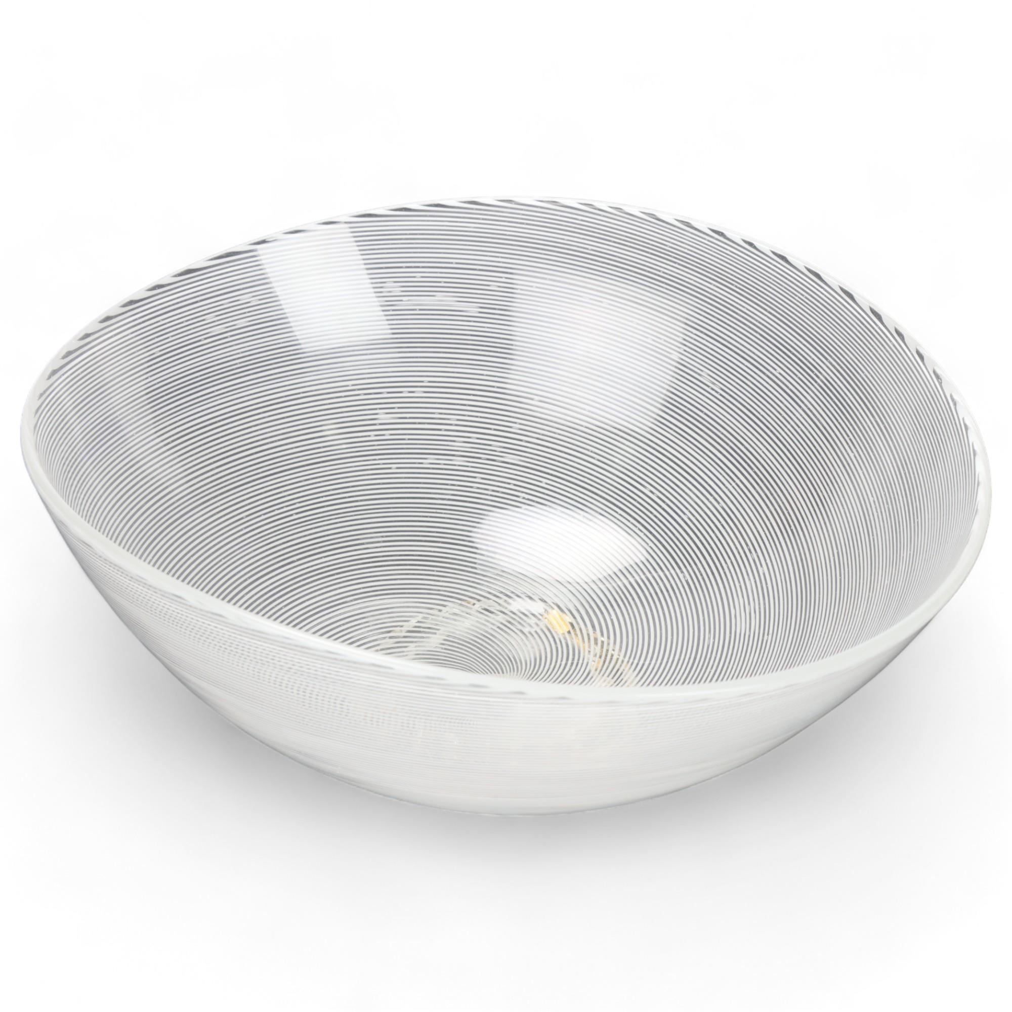 DINO MARTENS for Aureliano Toso, Murano, a white threads ‘filigrana’ oval bowl on gold inlay foot,
