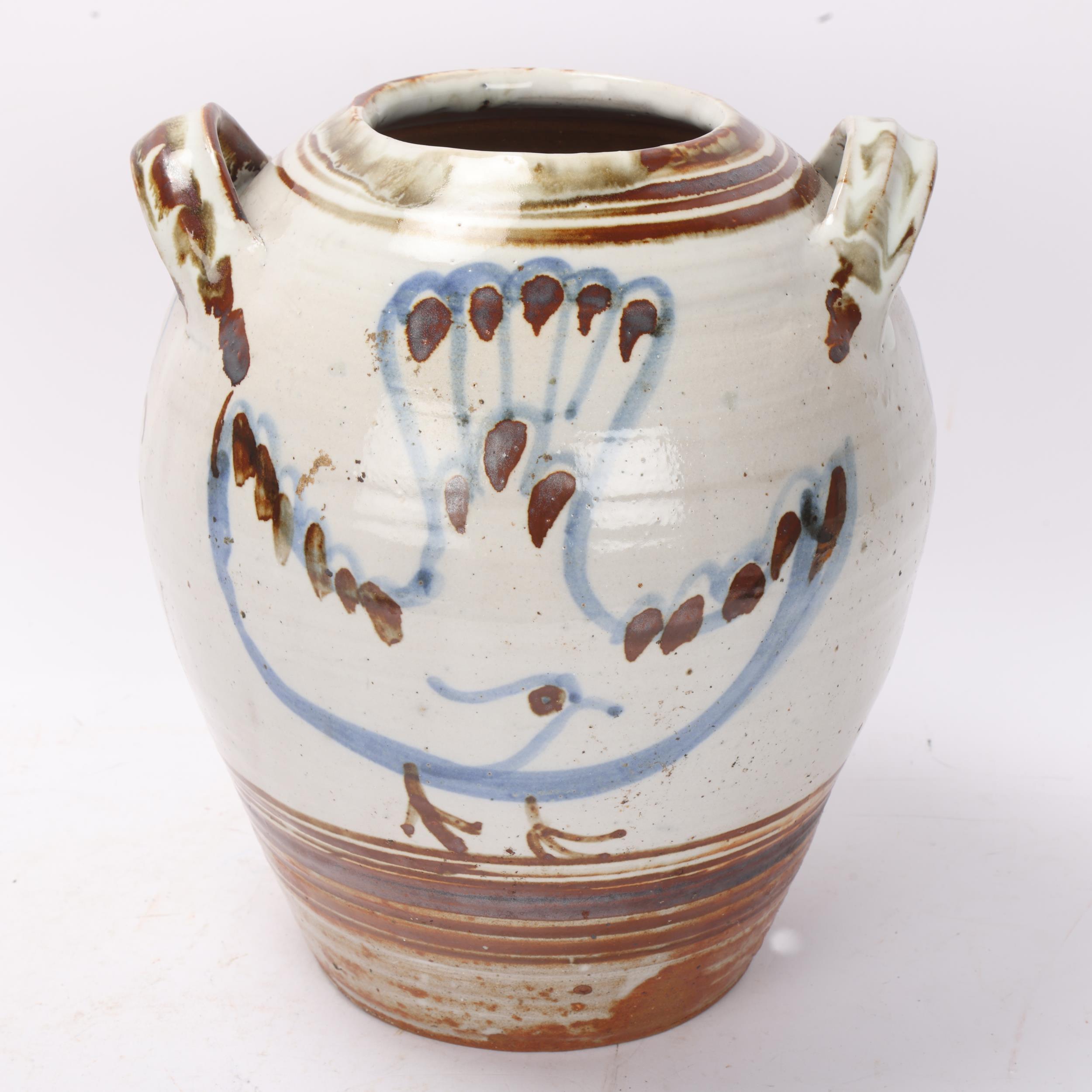 SETH CARDEW (1934-2016), Wenford Bridge pottery, a two handled jar with dove decoration, makers - Image 2 of 3