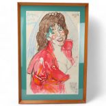 JOHN BRATBY (1928-1992), a mixed media portrait on paper, signed and annotated by artist,