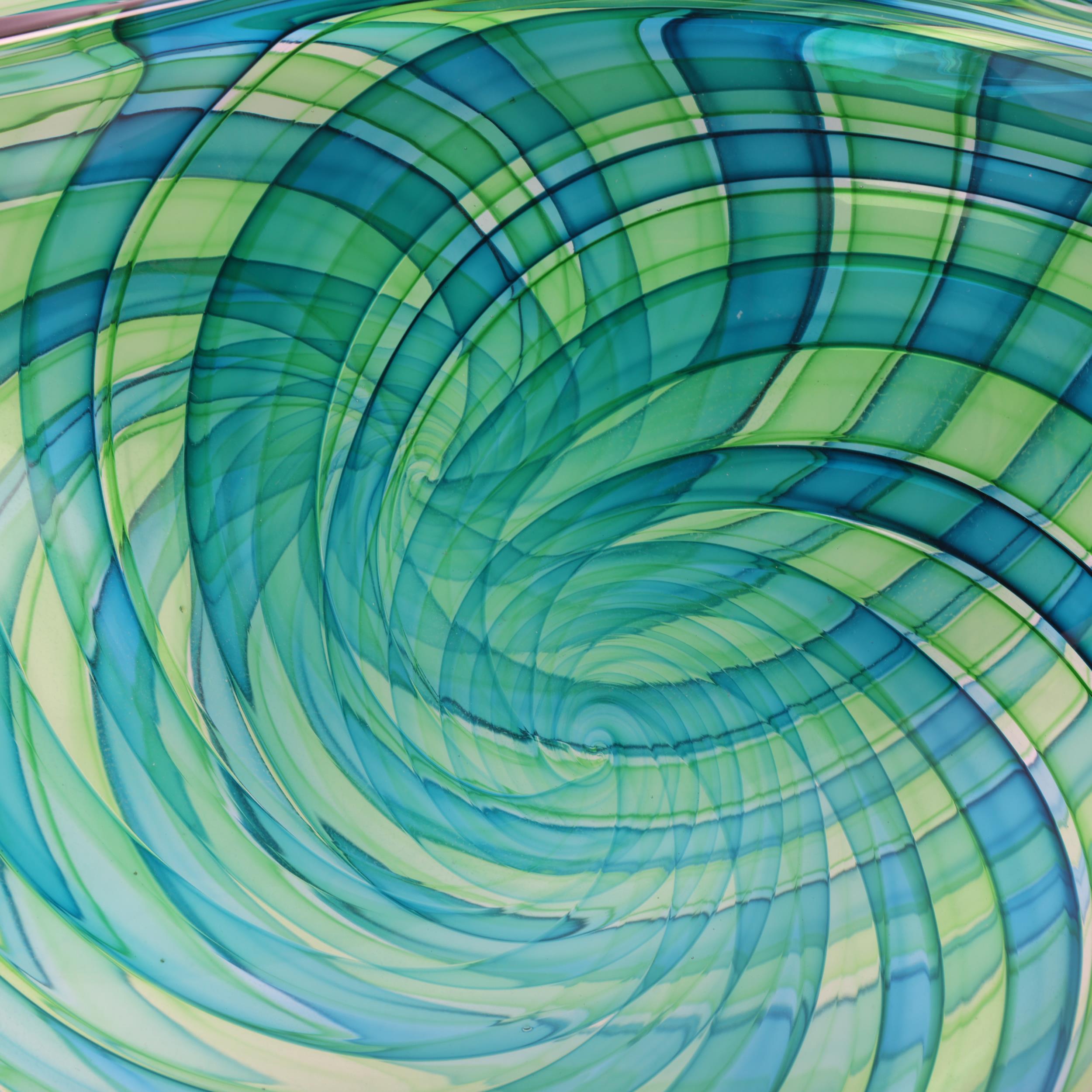 BOB CROOKS, a studio glass vase, spiral green/blue tone glass, signed to base with gallery label, - Image 2 of 3