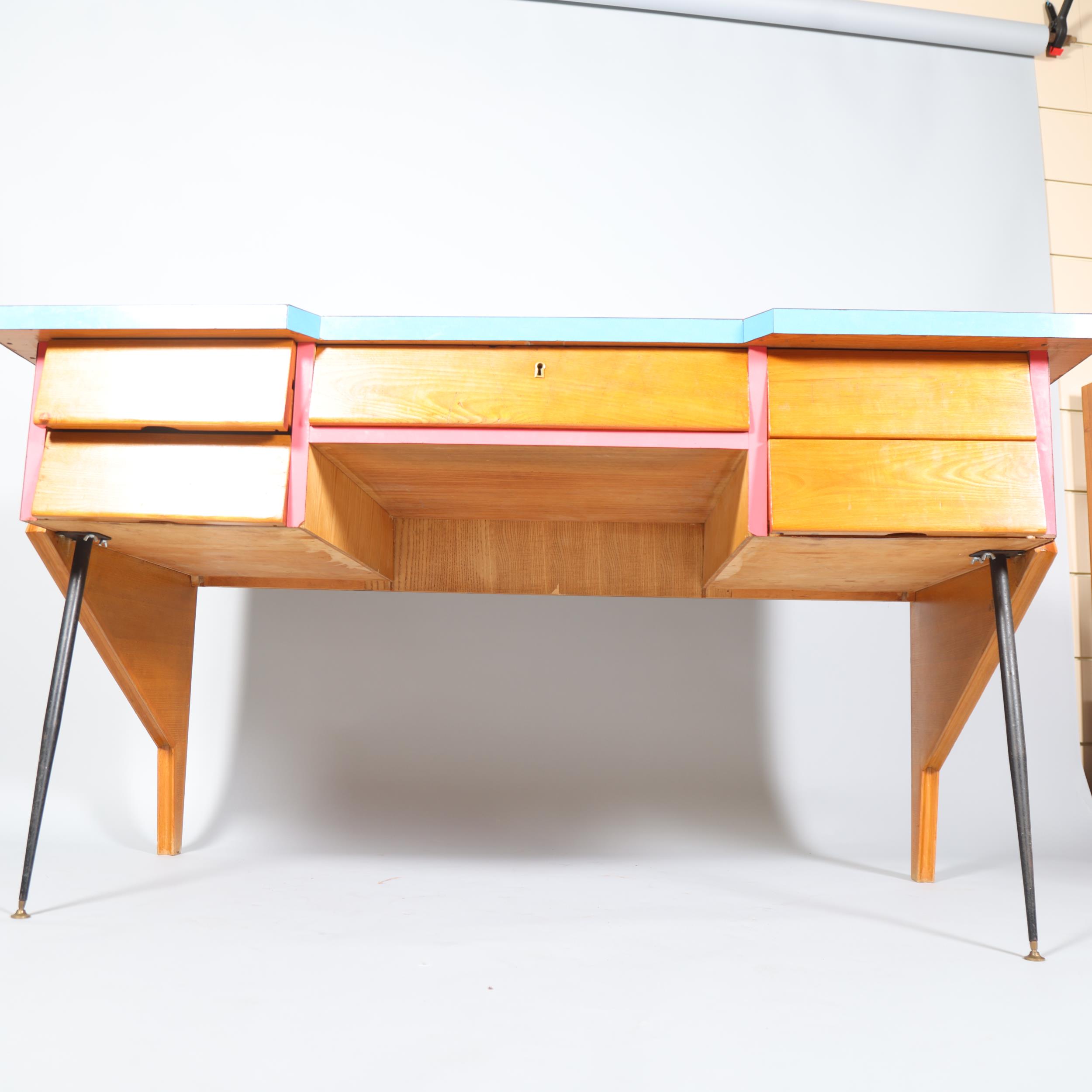 A mid 20th century Thonet desk, with beech ply body, pine fronted drawers with solid beech interior, - Image 6 of 7
