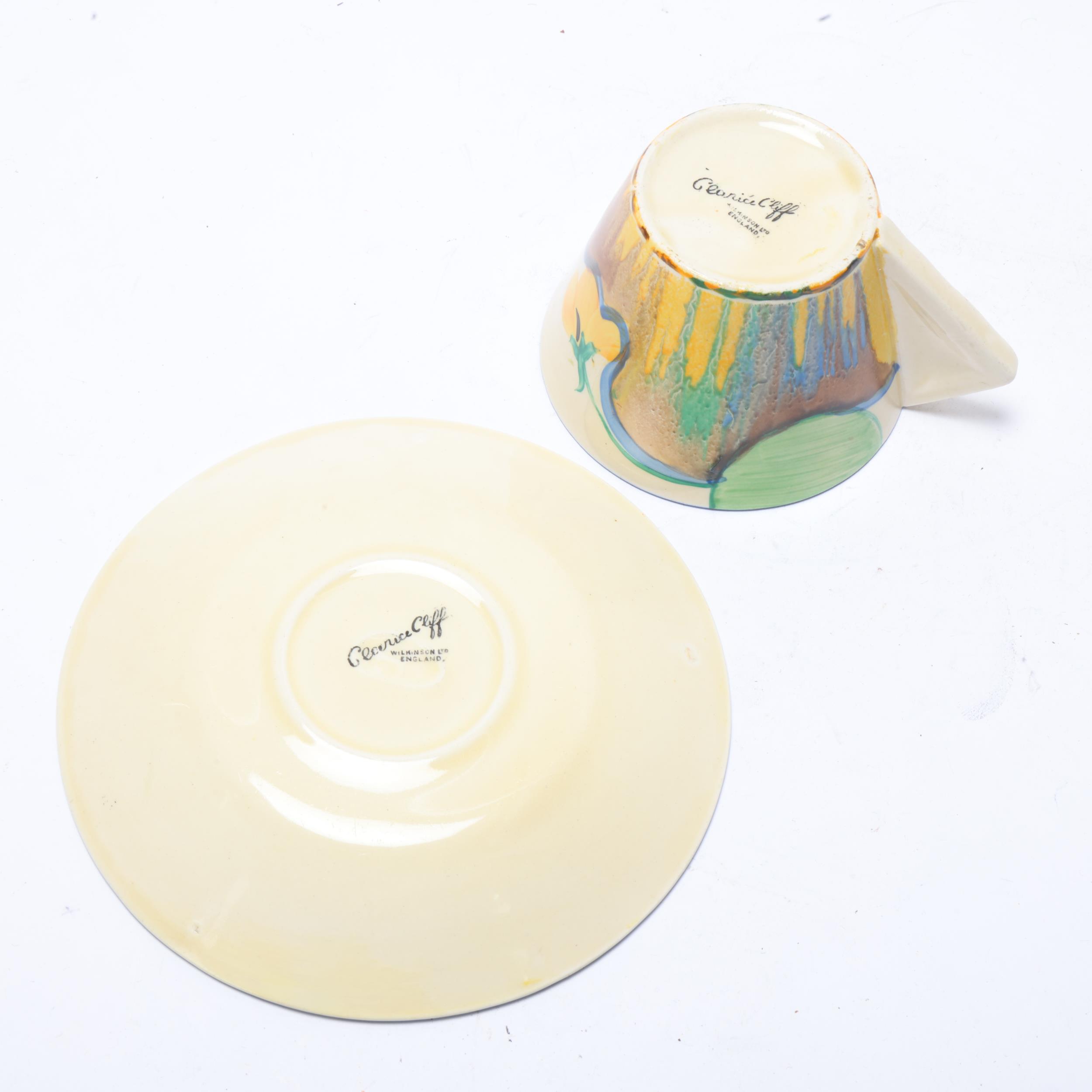 Clarice Cliff Delicia Pansies cup and saucer, saucer diameter 14.5cm Good condition, no chips cracks - Image 3 of 3